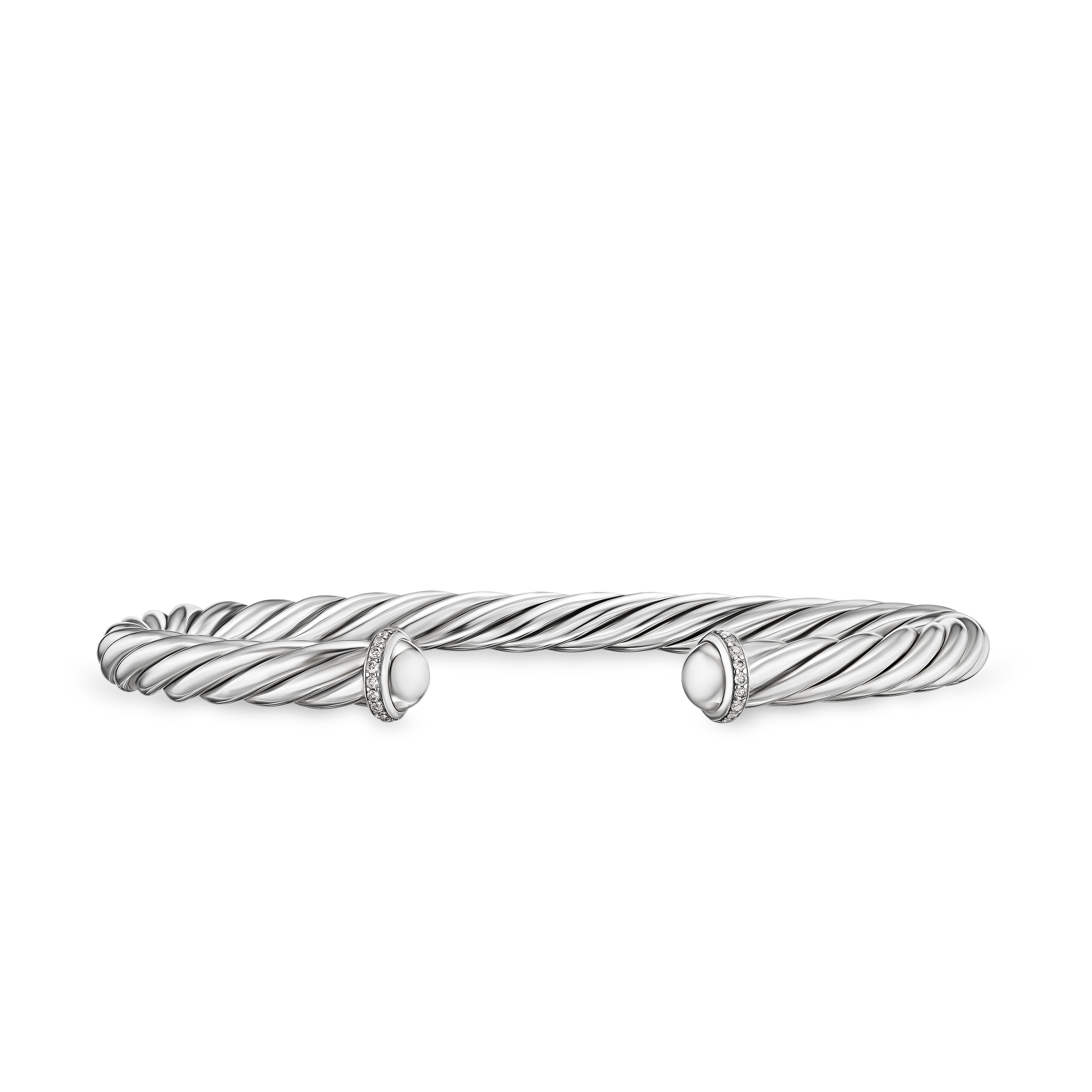 Cable Cuff Bracelet in Sterling Silver with Pavé Diamonds, 6mm