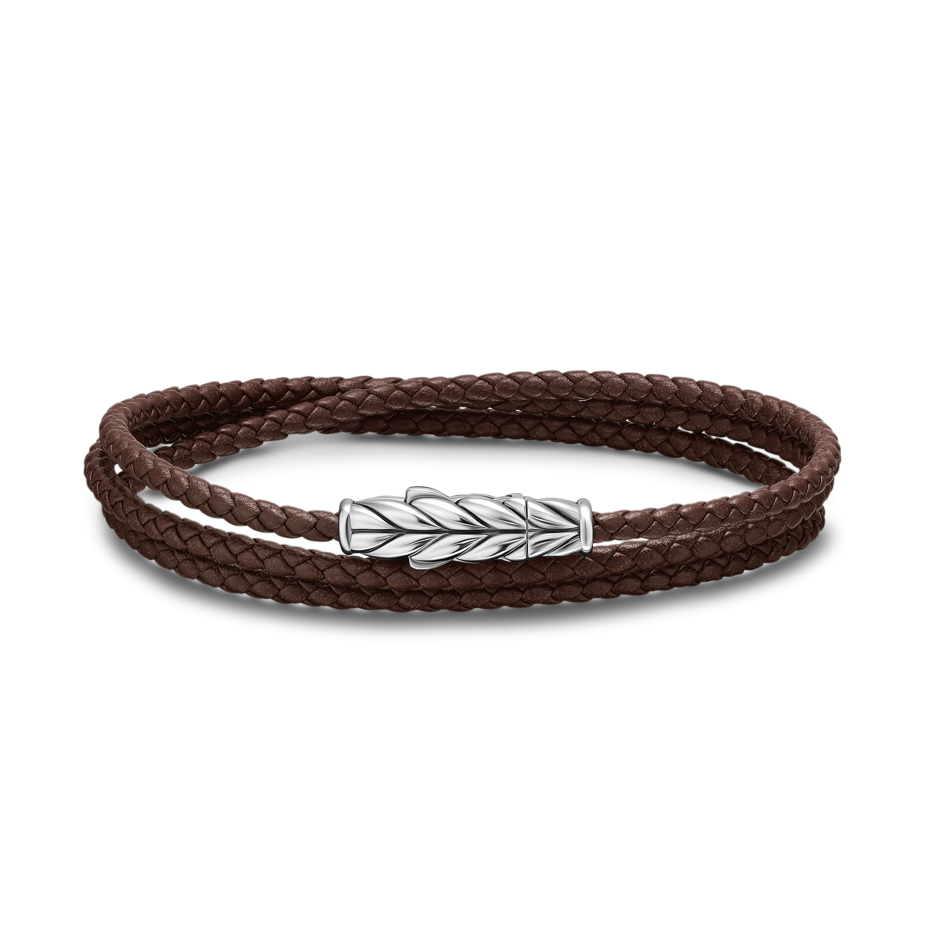Chevron Triple Wrap Bracelet in Brown Leather with Sterling Silver, 3mm