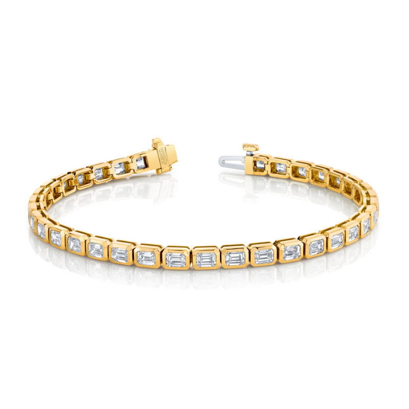 Emerald Cut Diamond Bezel Set Straight Line Bracelet