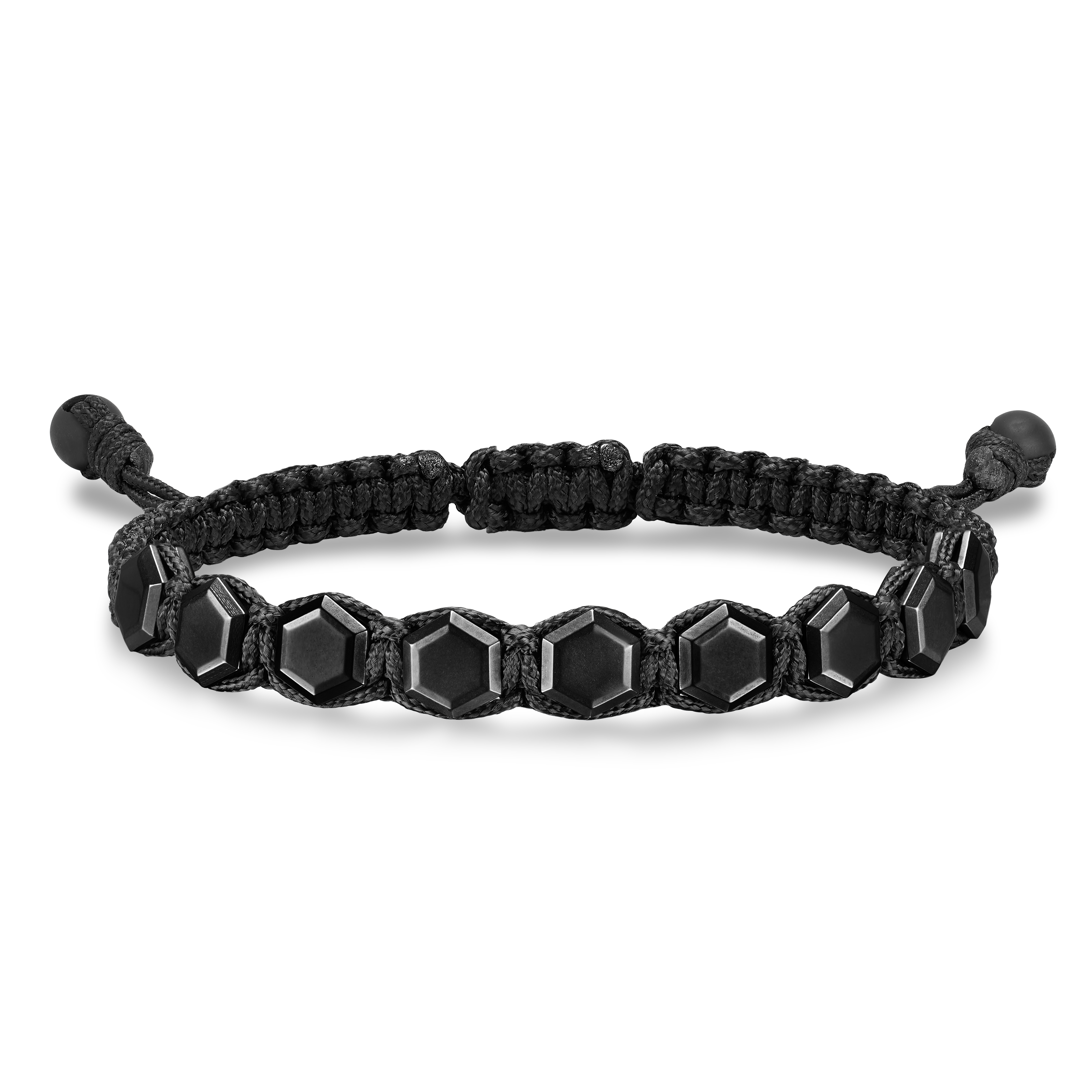 Faceted Woven Bracelet in Black Titanium with Black Nylon and Black Onyx, 8mm