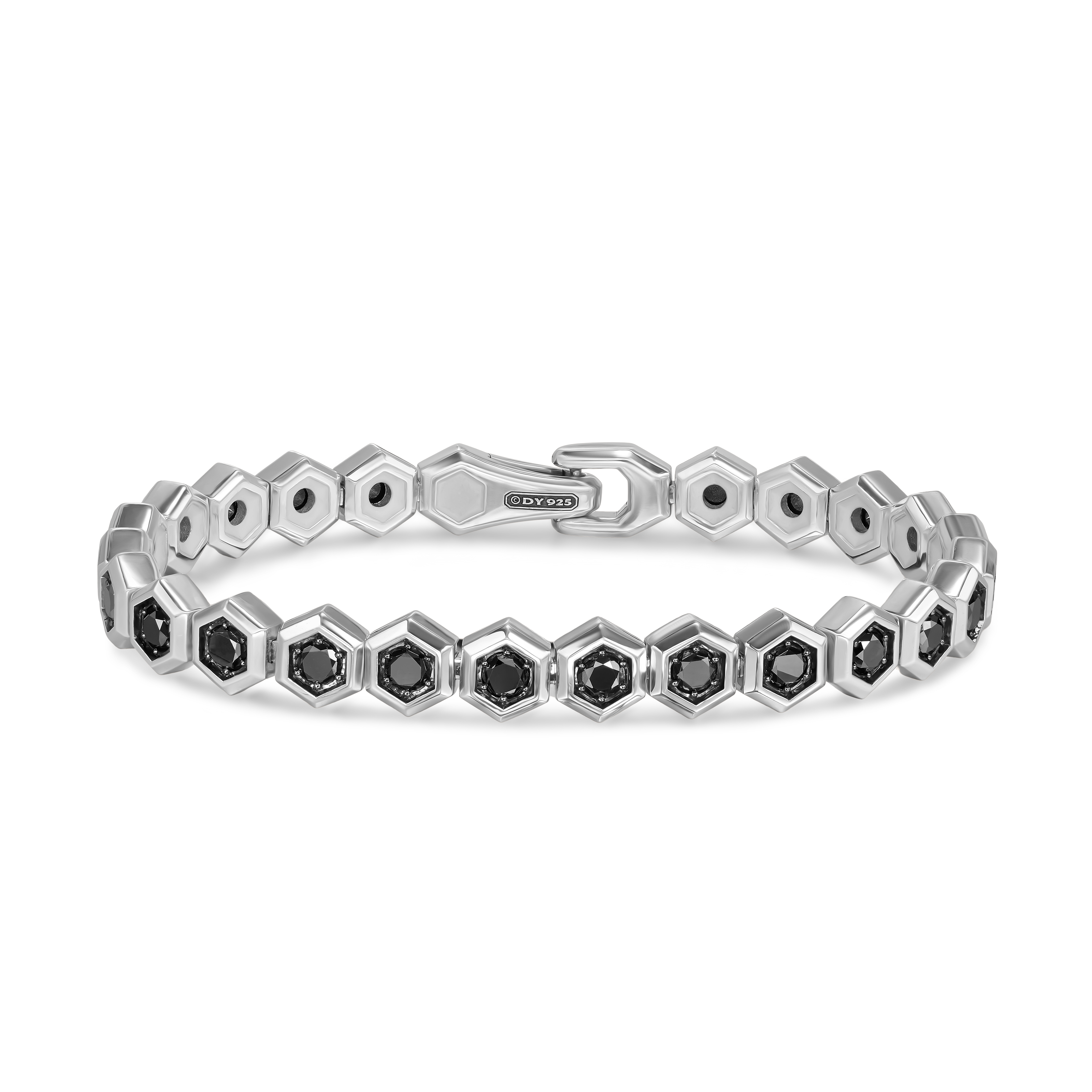 Hex Pavé Tennis Bracelet in Sterling Silver with Black Diamonds, 8mm