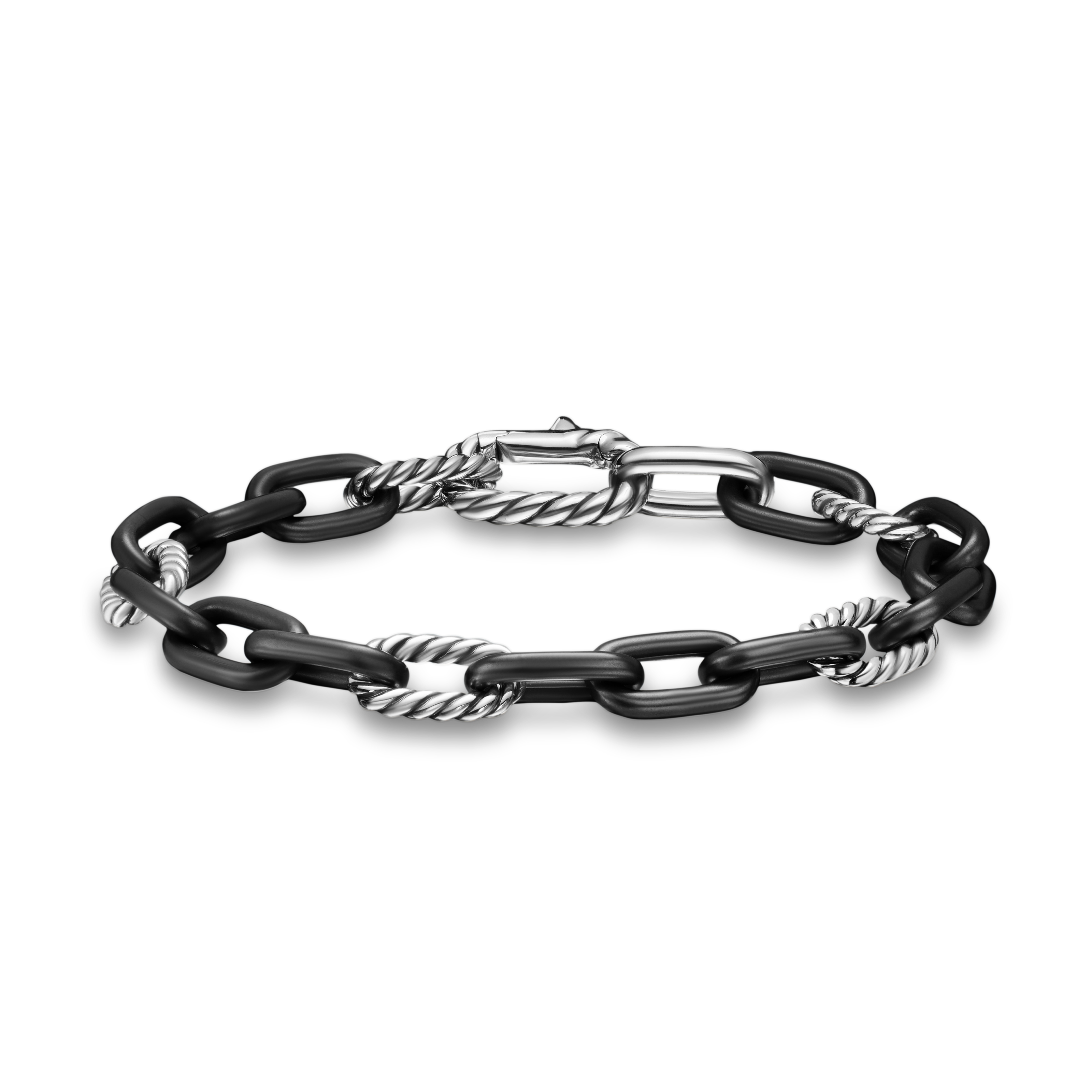 DY Madison® Chain Bracelet in Black Titanium with Sterling Silver, 8.5mm