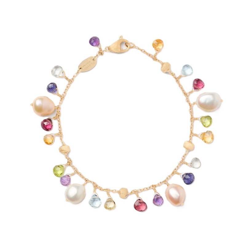 18K Yellow Gold Single-Strand Gemstone Bracelet With Freshwater Pearls