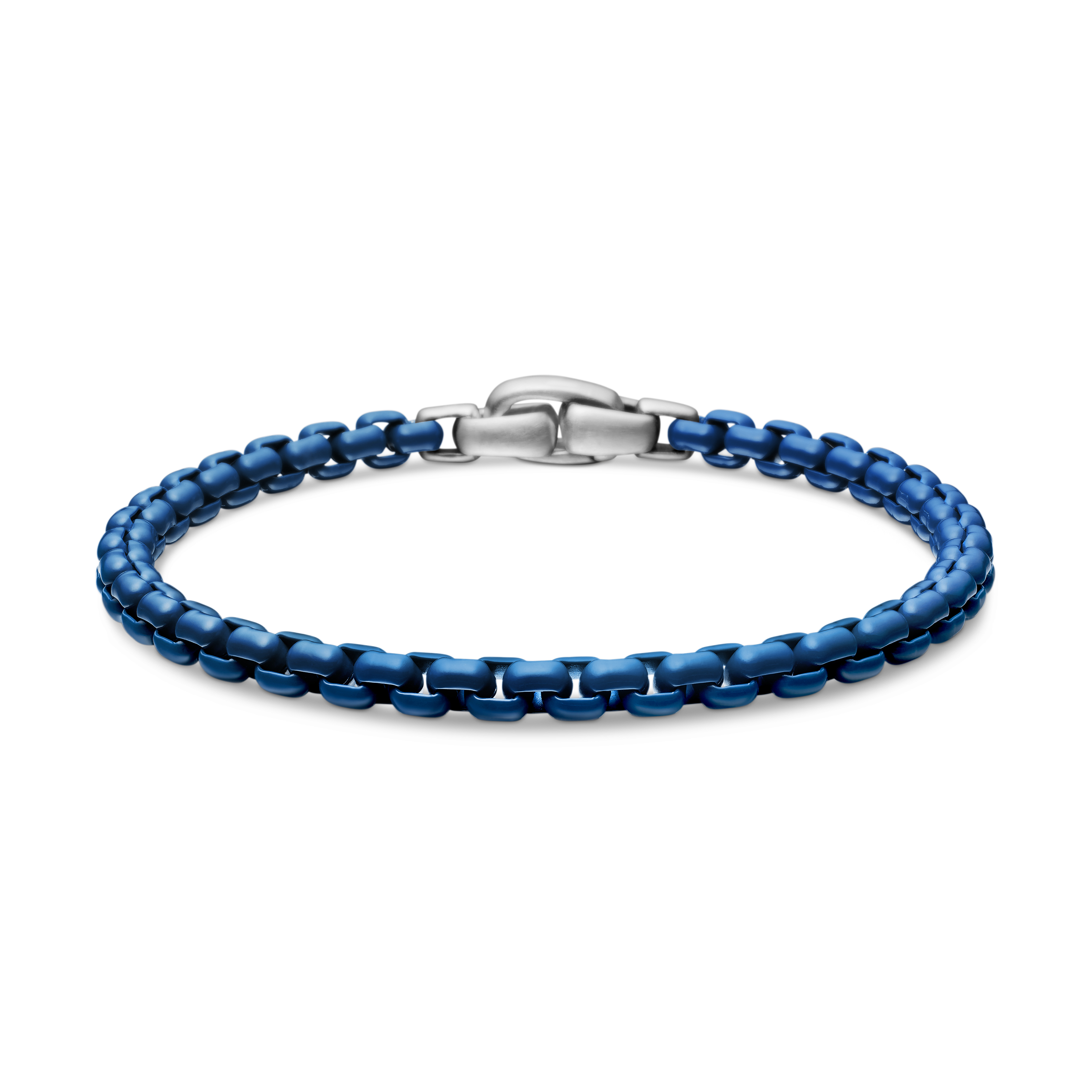 Box Chain Bracelet in Sterling Silver with Blue Stainless Steel