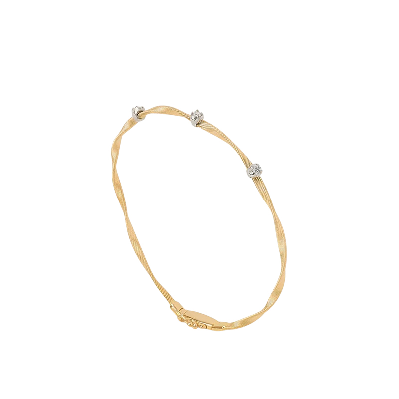 18K Yellow Gold Twisted Coil Bracelet With Diamonds