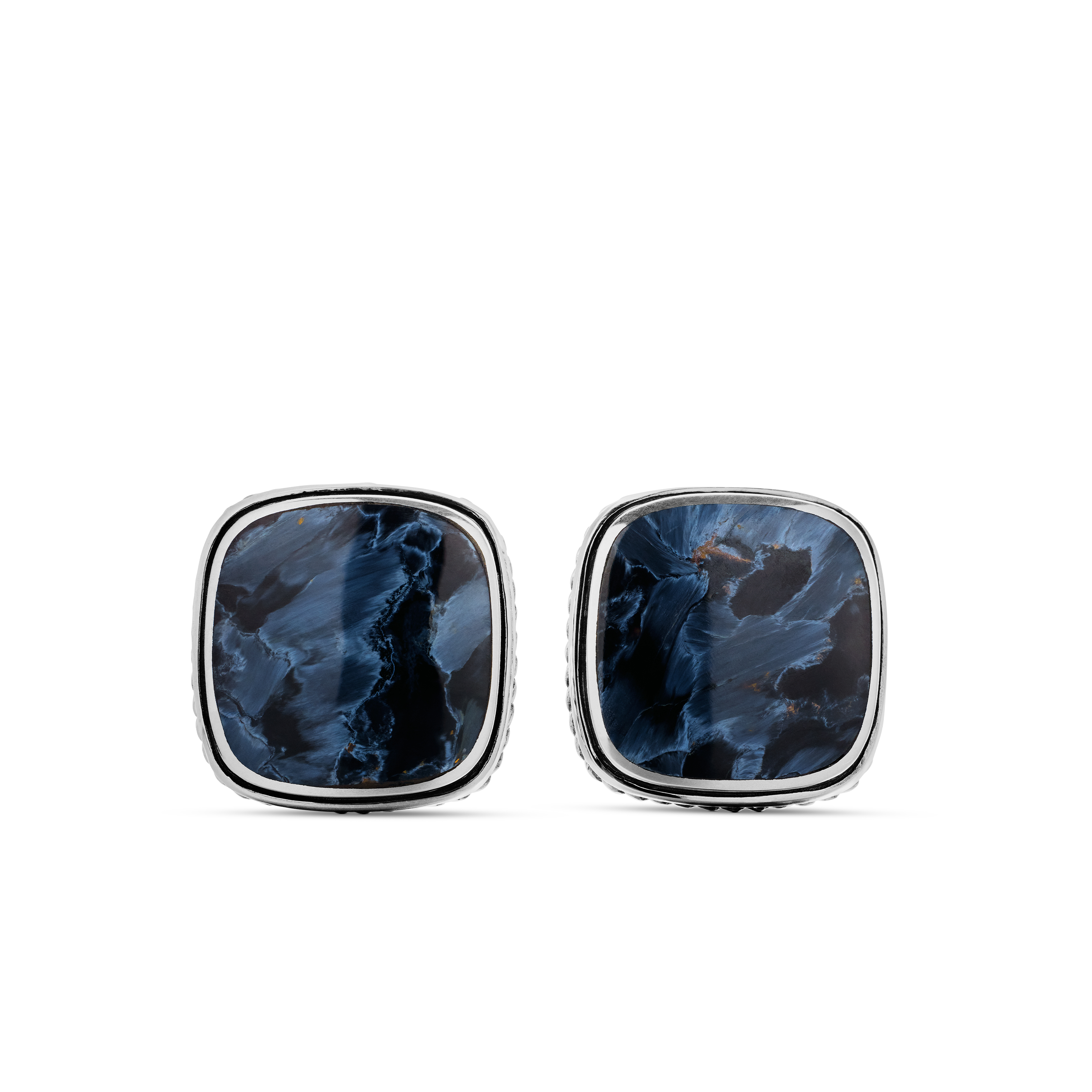 Exotic Stone Cufflinks in Sterling Silver with Pietersite, 18mm