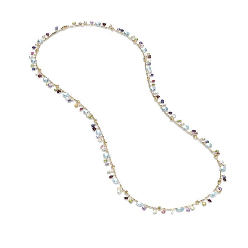 Paradise Gold Blue Topaz and Mixed Gemstone Long Necklace