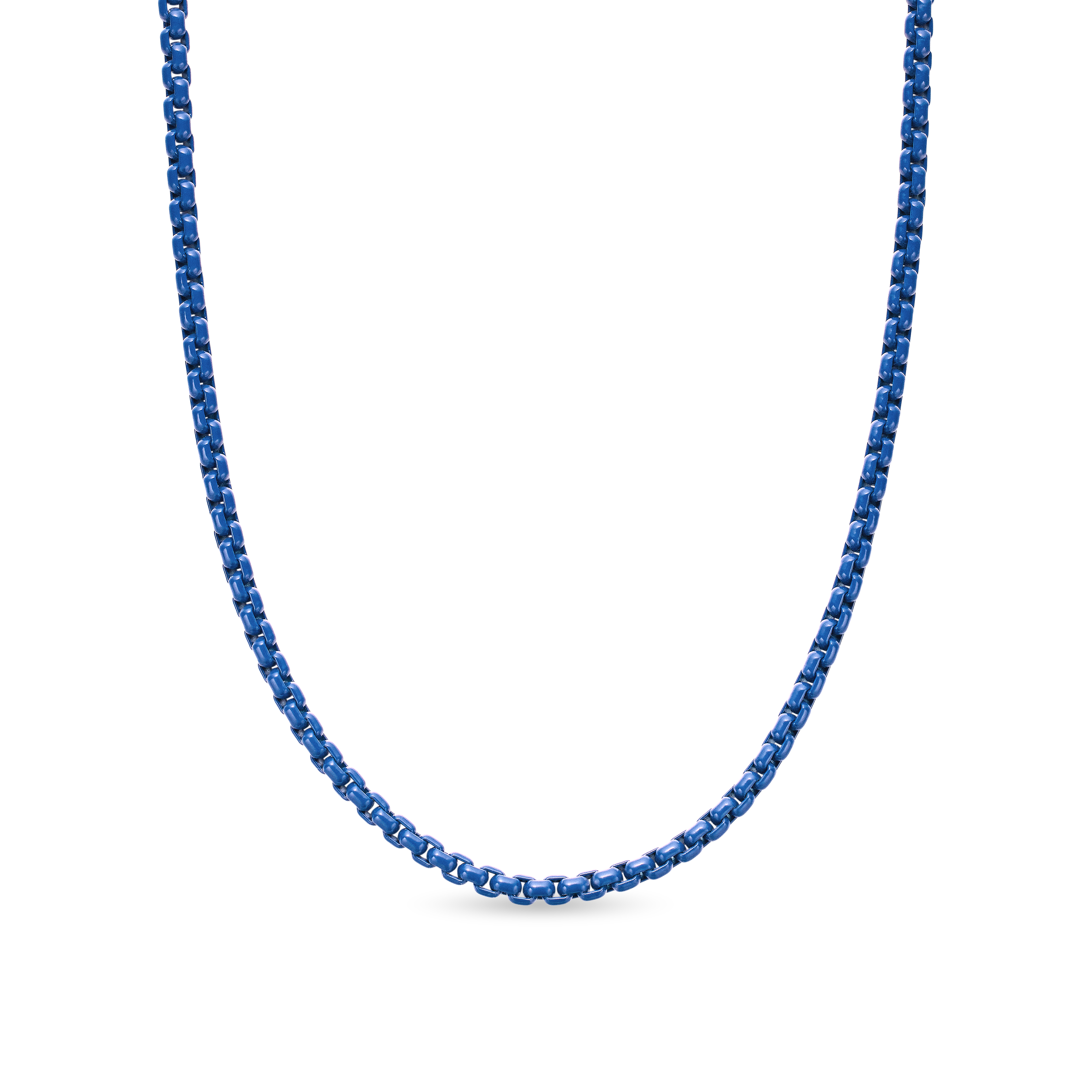 Box Chain Necklace in Sterling Silver with Blue Stainless Steel, 2.7mm