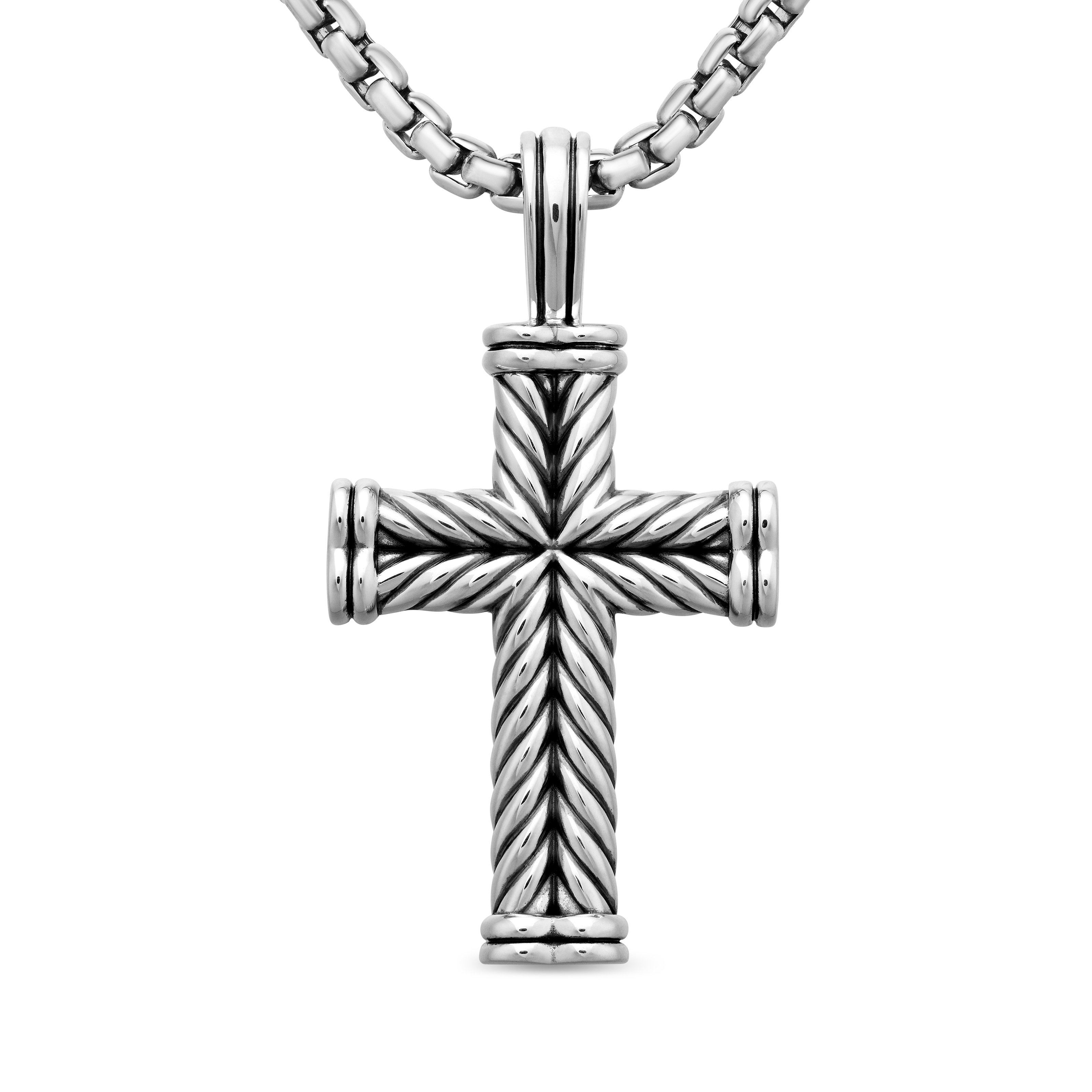 Chevron Cross Pendant in Sterling Silver, 40mm