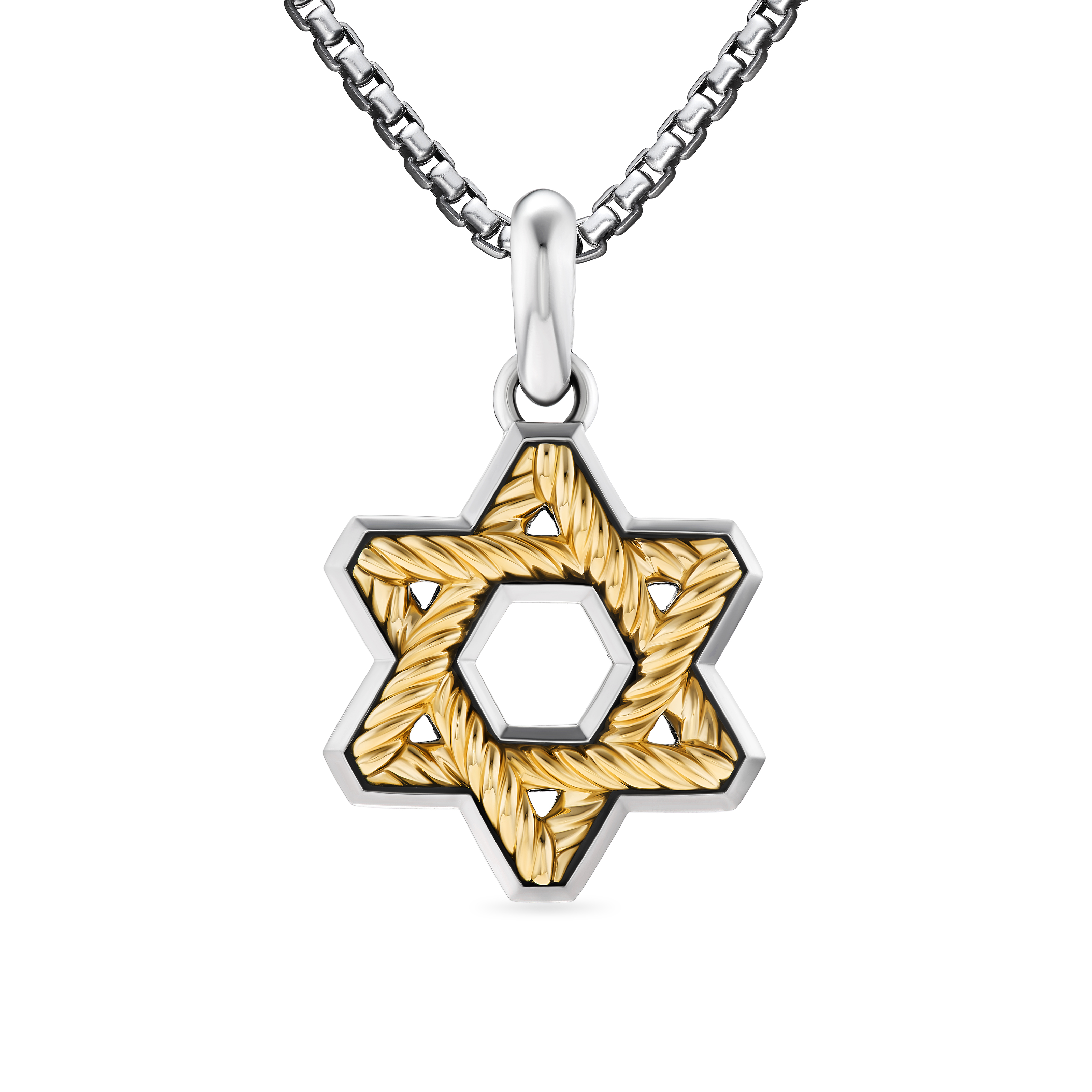 Cable Star of David Amulet in Sterling Silver with 18K Yellow Gold, 19mm