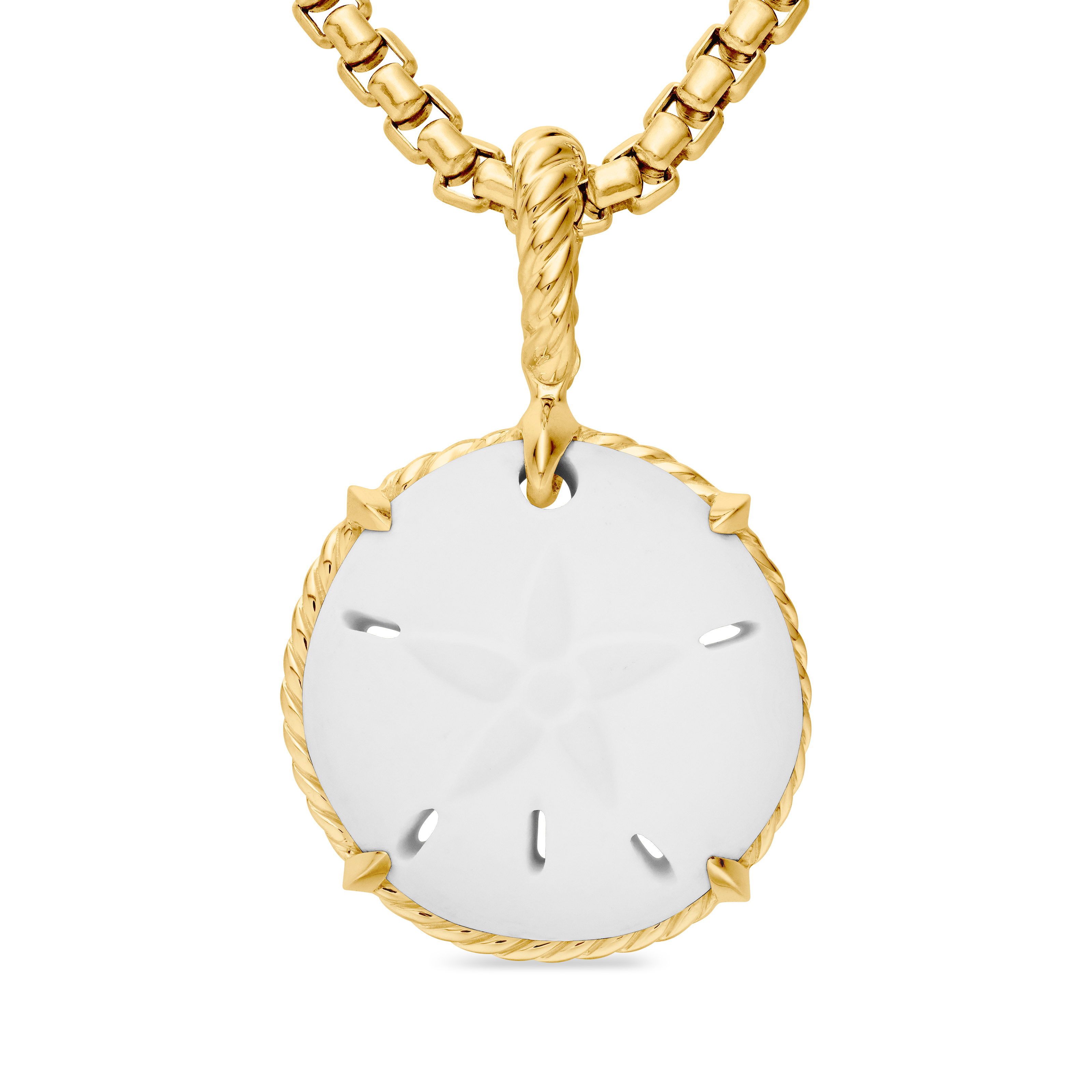 Sand Dollar Amulet with White Agate and 18K Yellow Gold