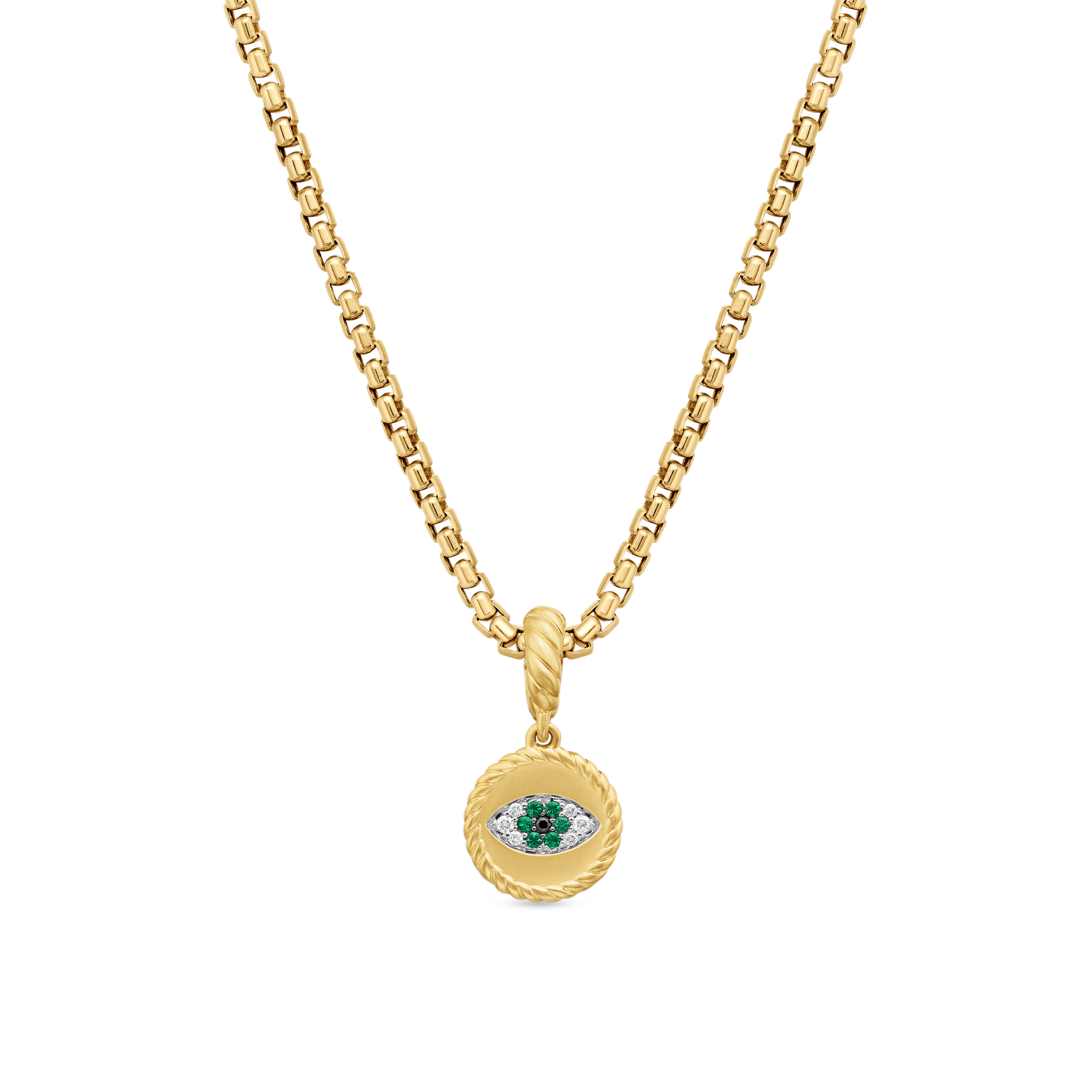 Evil Eye Amulet in 18K Yellow Gold with Pave Emeralds and Diamonds