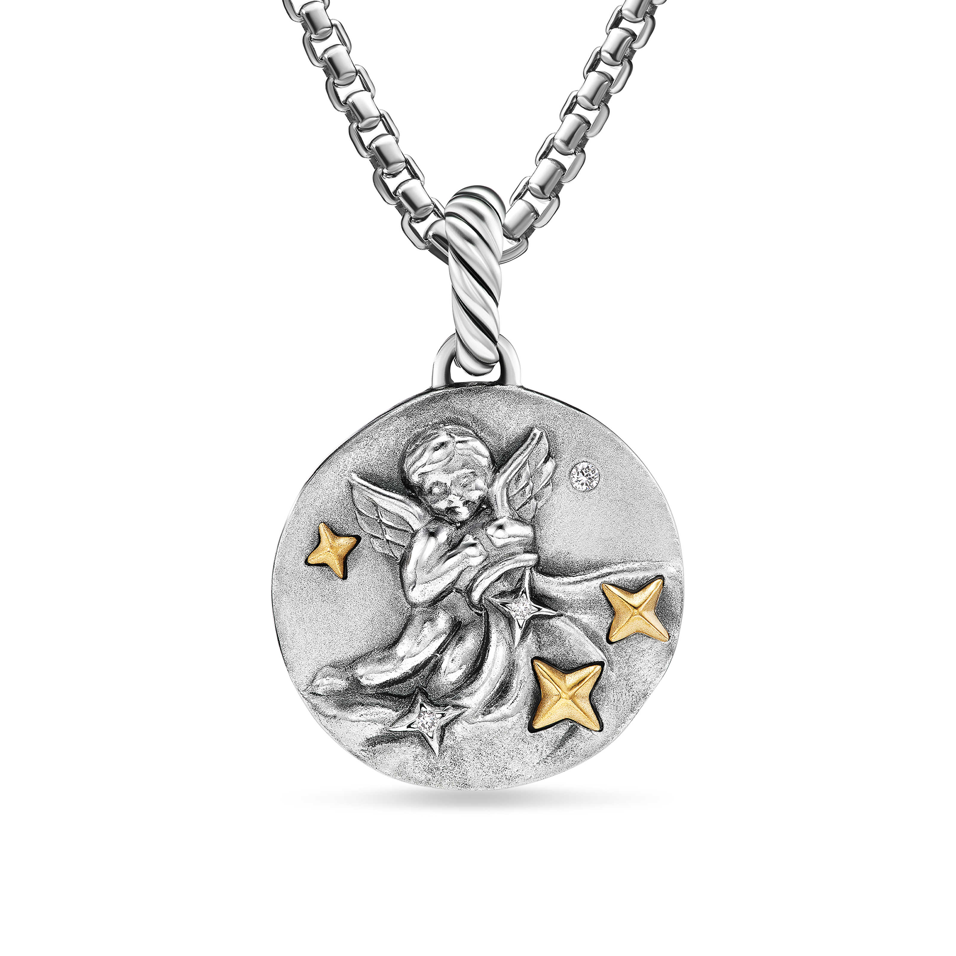 Aquarius Amulet in Sterling Silver with 18K Yellow Gold and Diamonds, 19mm