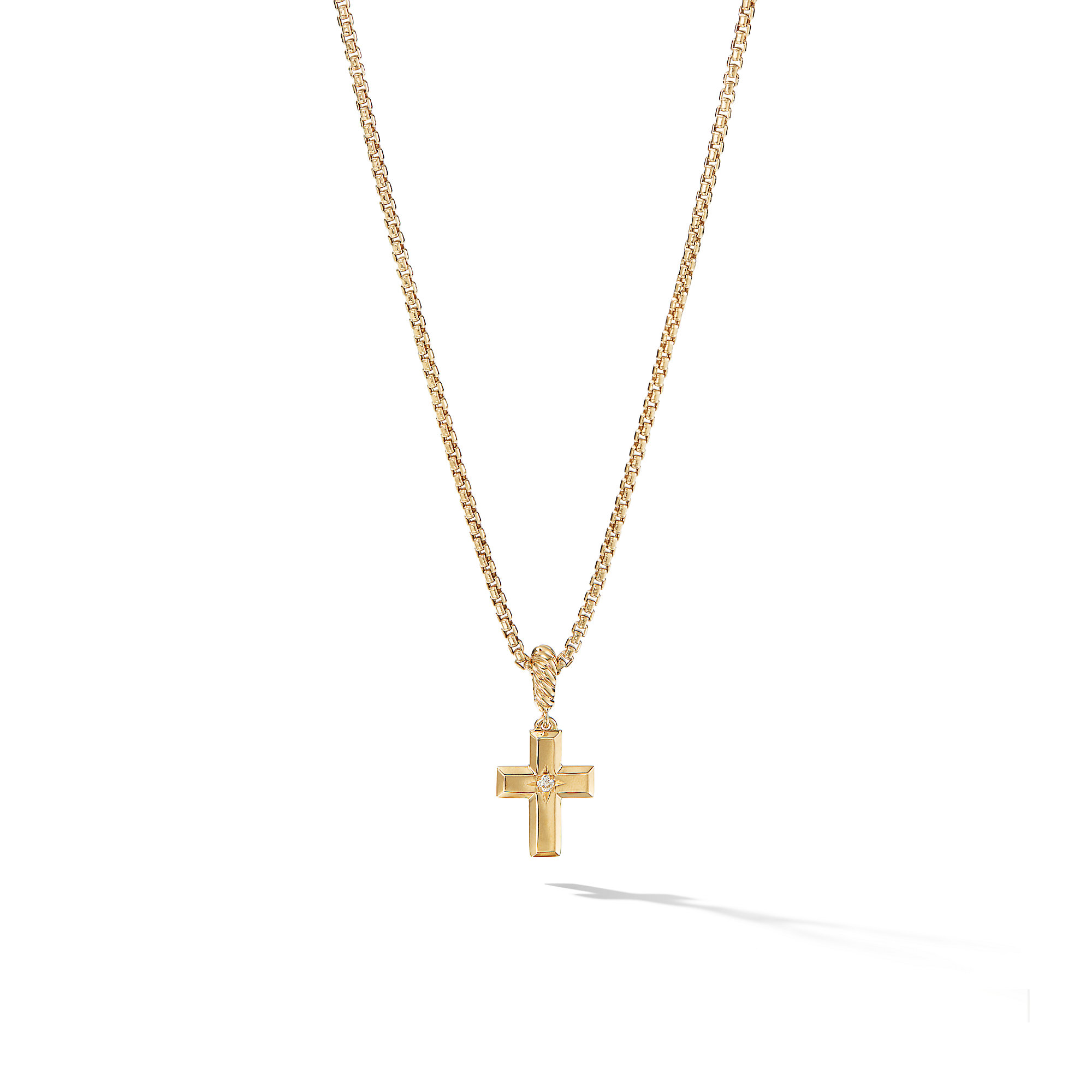 Cross Amulet in 18K Yellow Gold with Center Diamond