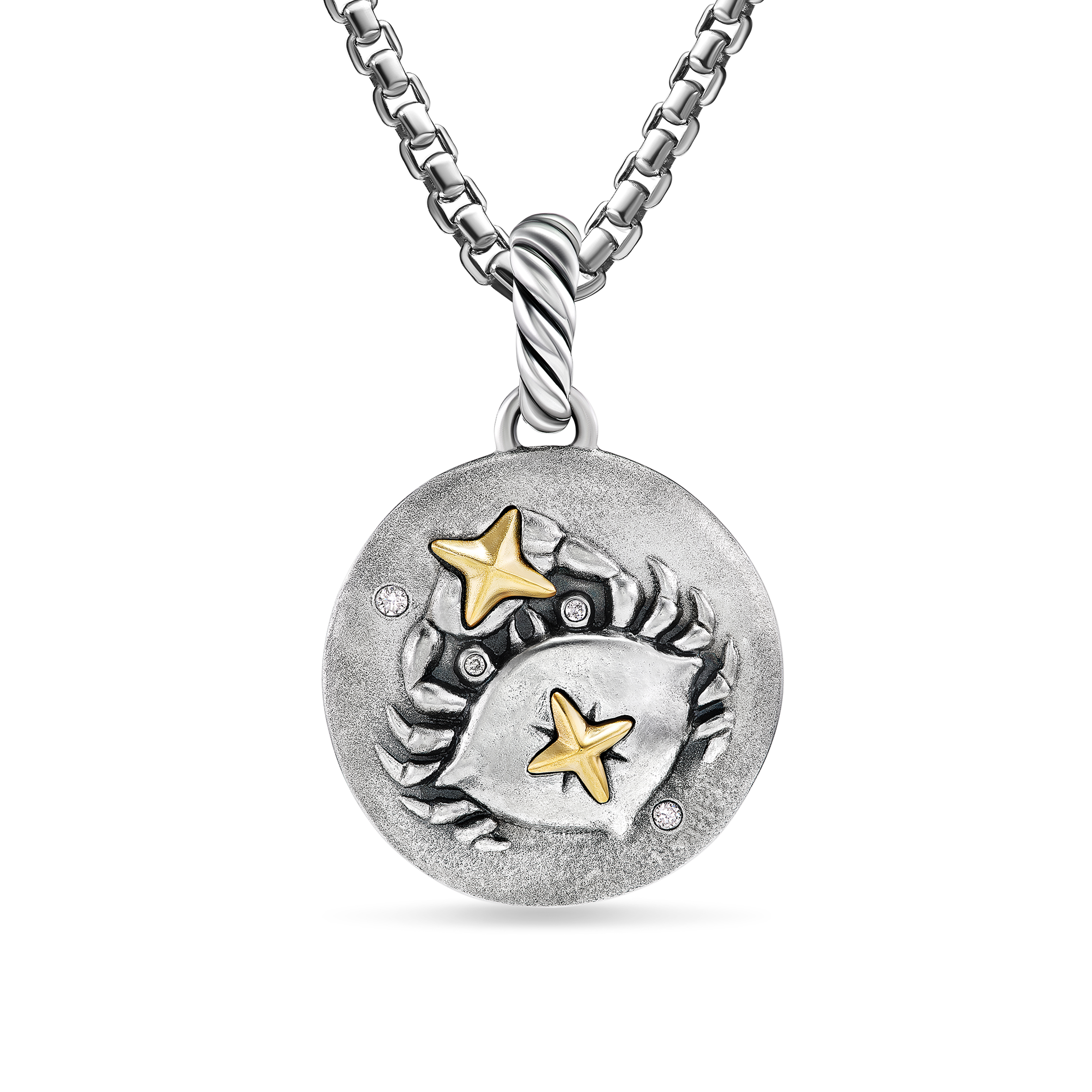 Cancer Amulet in Sterling Silver with 18K Yellow Gold and Diamonds, 19mm