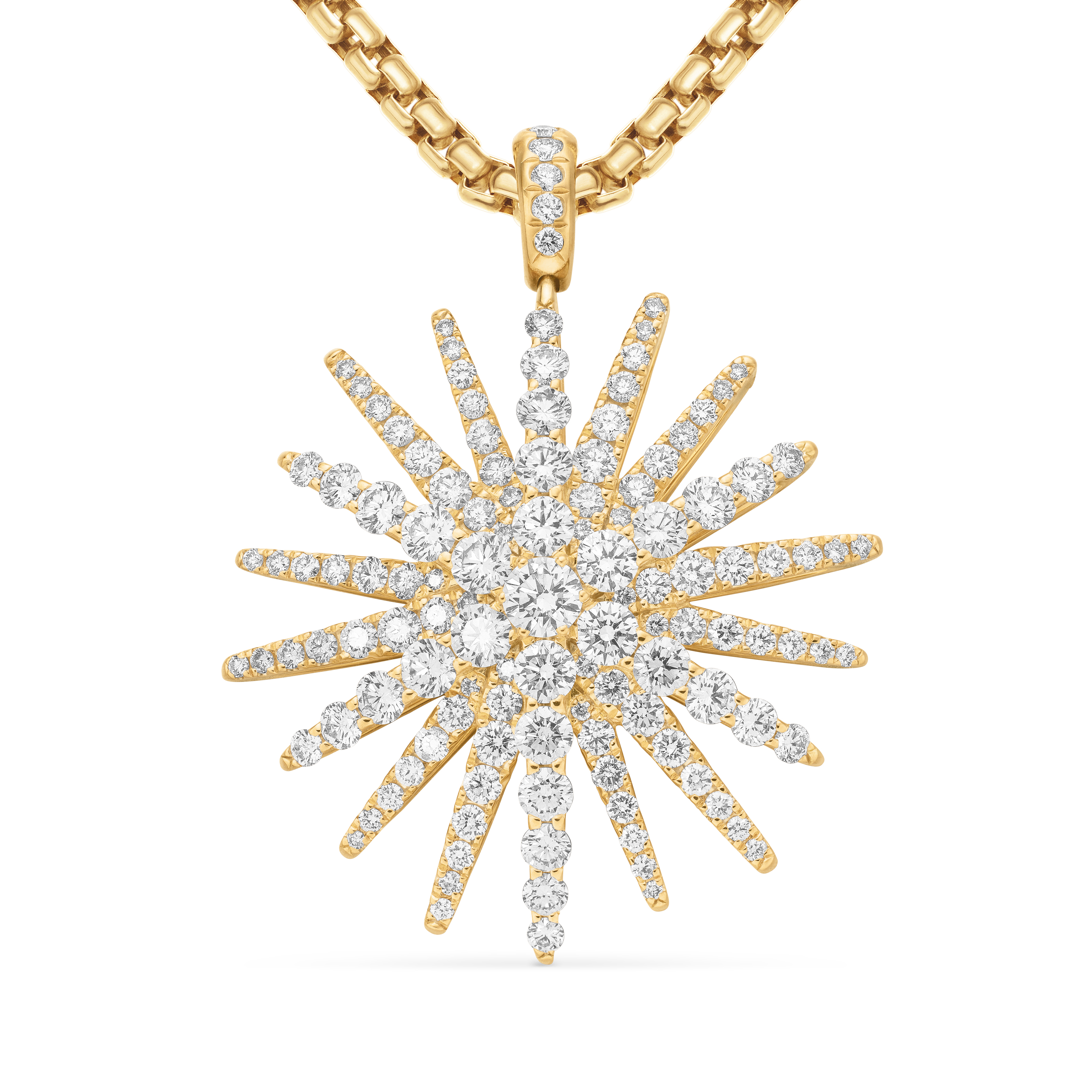 Starburst Pendant in 18K Yellow Gold with Full Pavé Diamonds, 33.7mm