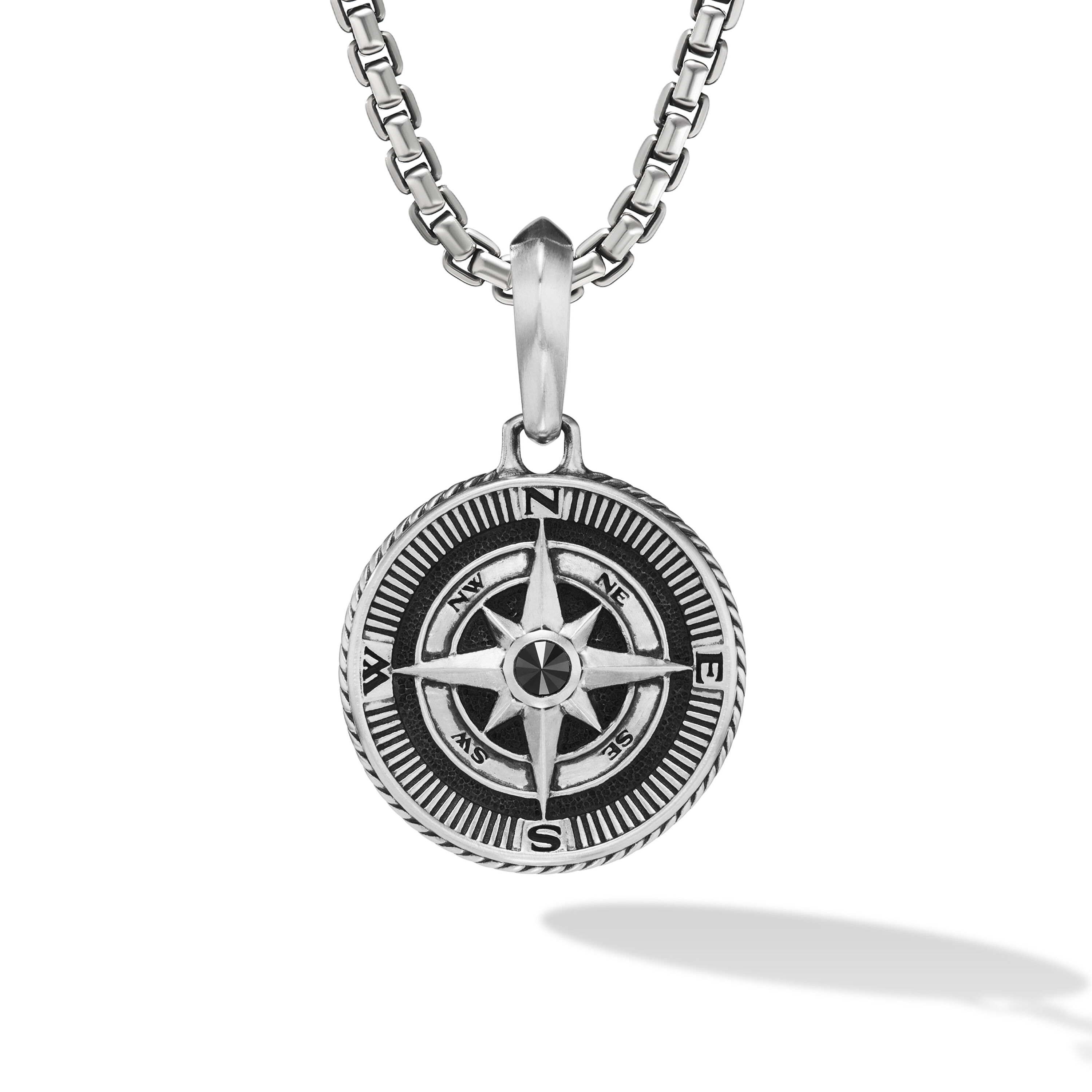 Maritime® Compass Amulet in Sterling Silver with Center Black Diamond