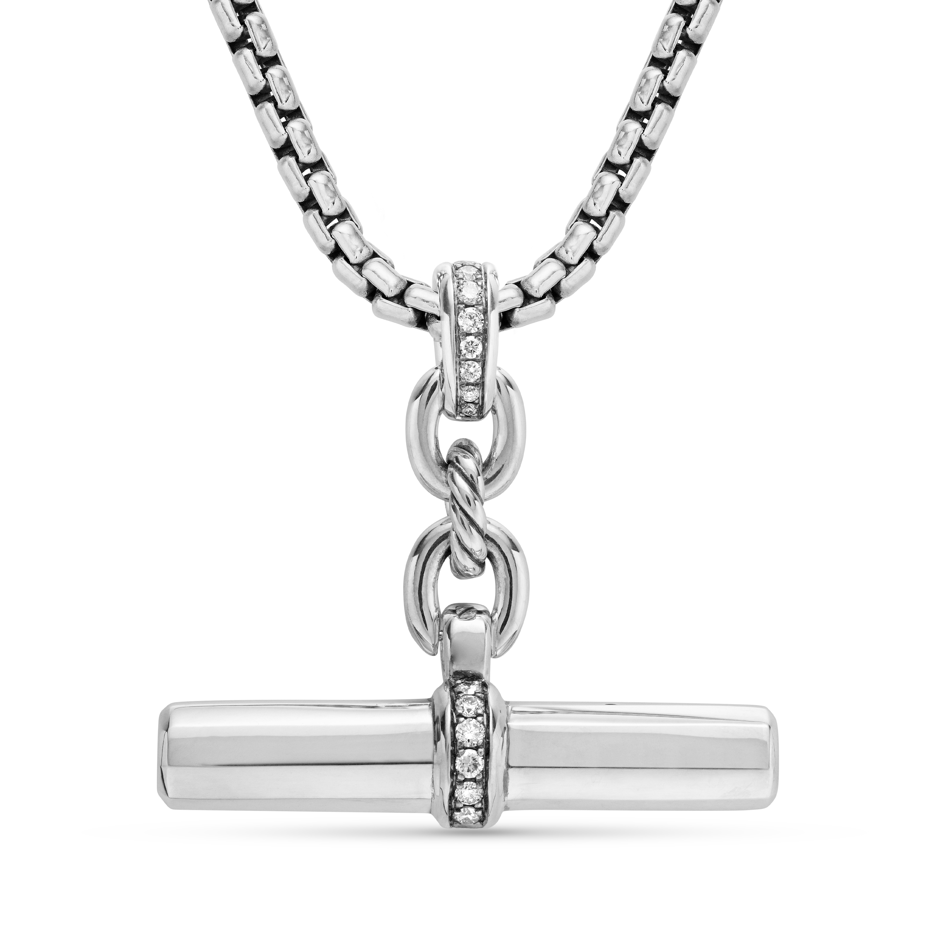 Lexington E/W Barrel Pendant in Sterling Silver with Diamonds, 32mm