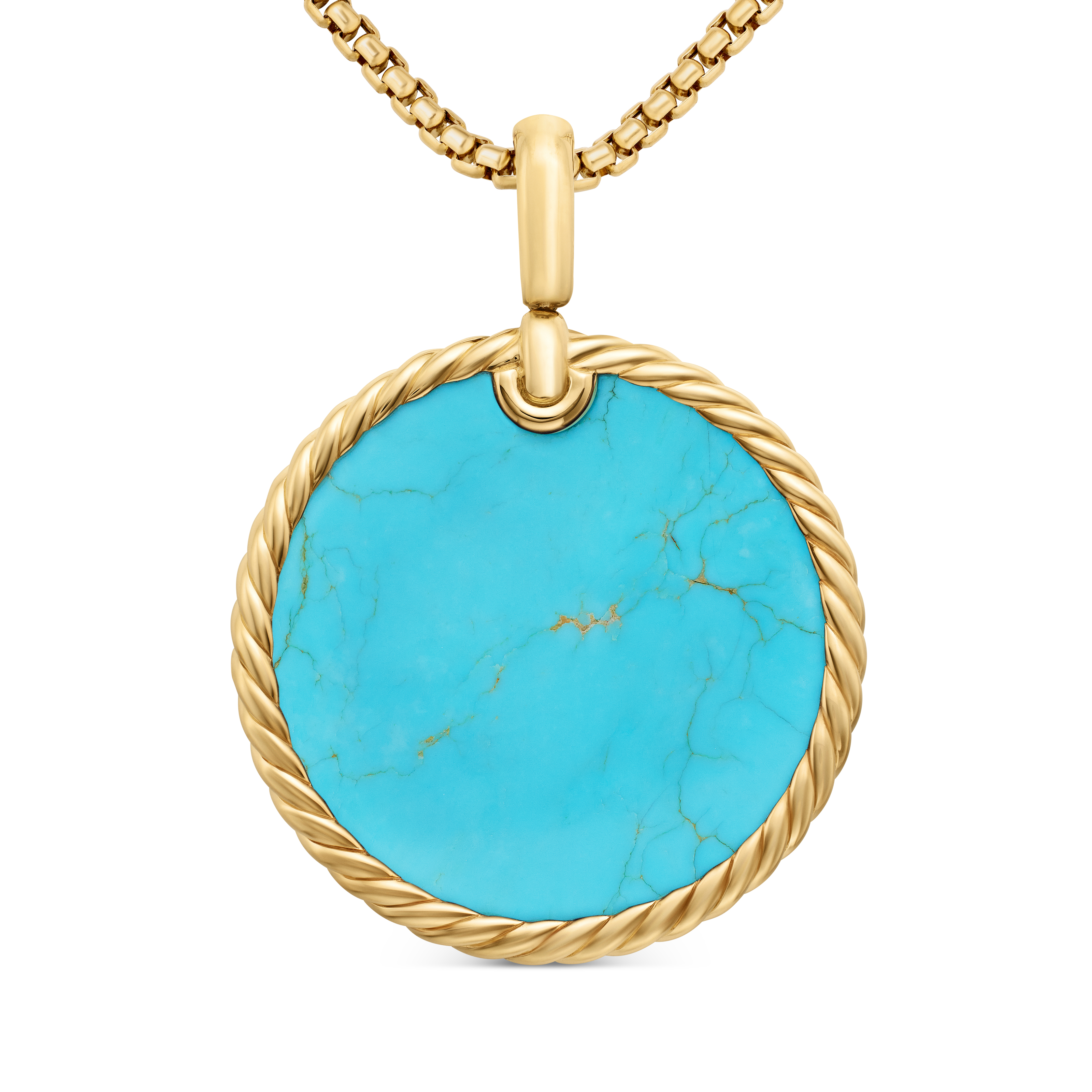 DY Elements® Disc Pendant in 18K Yellow Gold with Turquoise, 32mm