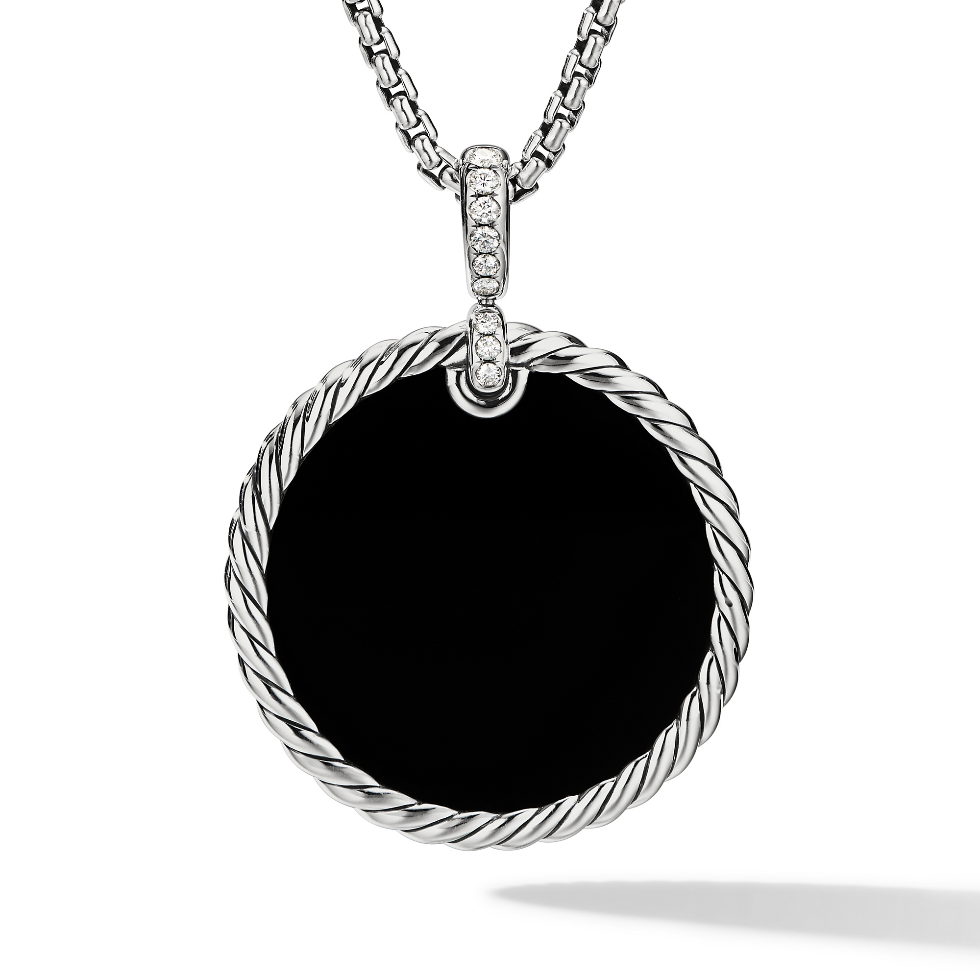 DY Elements® Reversible Disc Pendant in Sterling Silver with Black Onyx Reversible to Mother of Pearl and Diamonds, 32mm