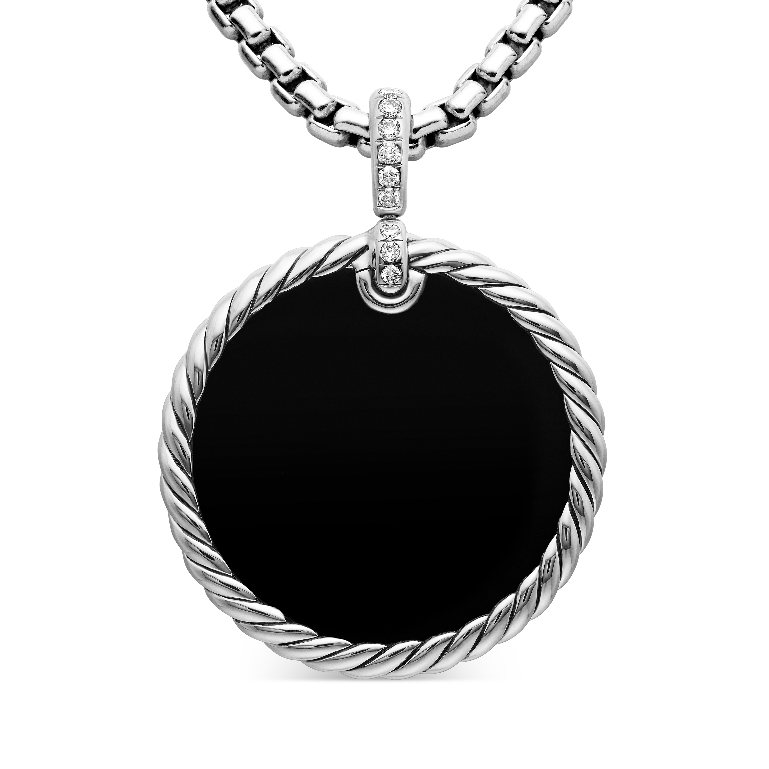 DY Elements® Reversible Disc Pendant in Sterling Silver with Black Onyx Reversible to Mother of Pearl and Diamonds, 32mm