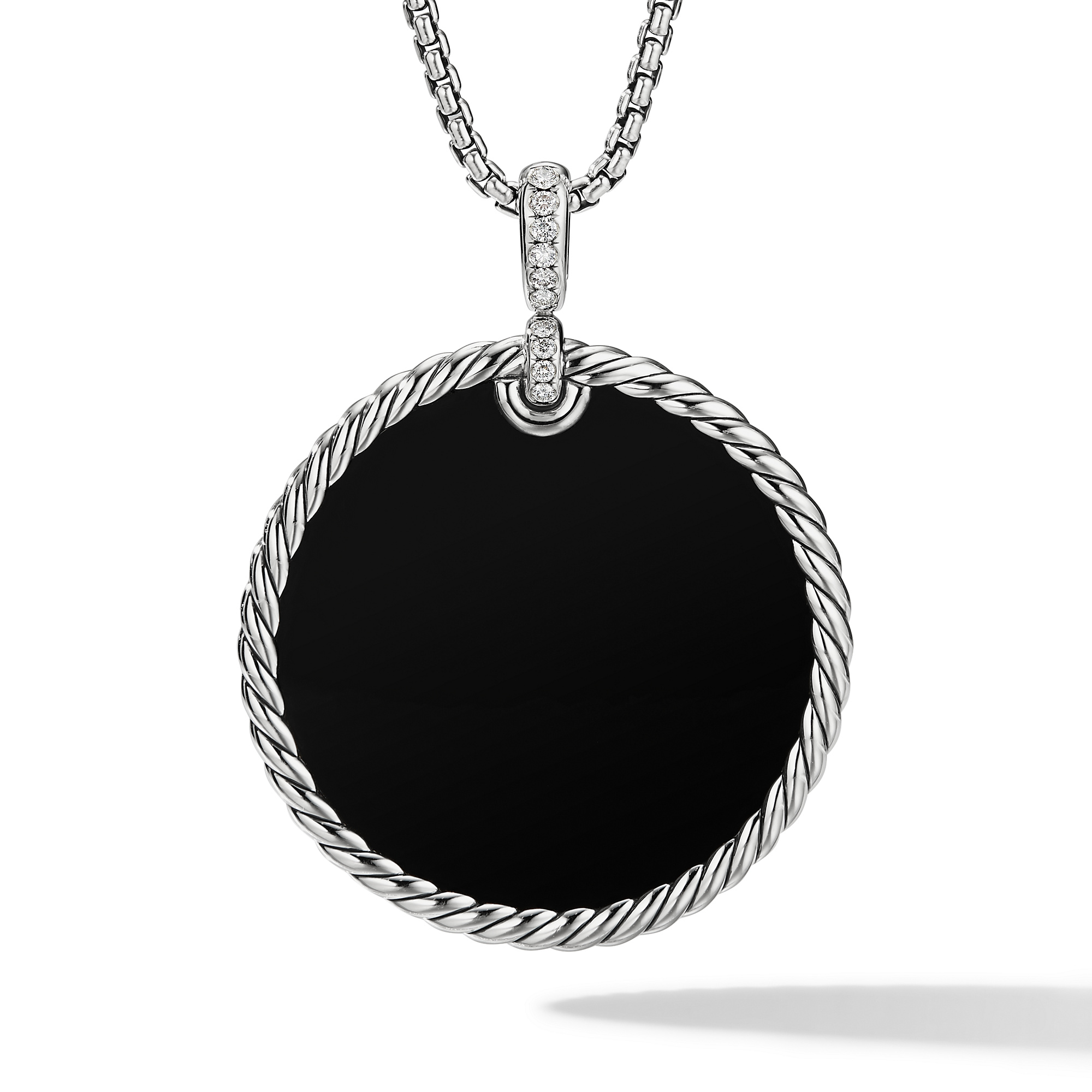 DY Elements® Reversible Disc Pendant in Sterling Silver with Black Onyx Reversible to Mother of Pearl and Diamonds, 42mm