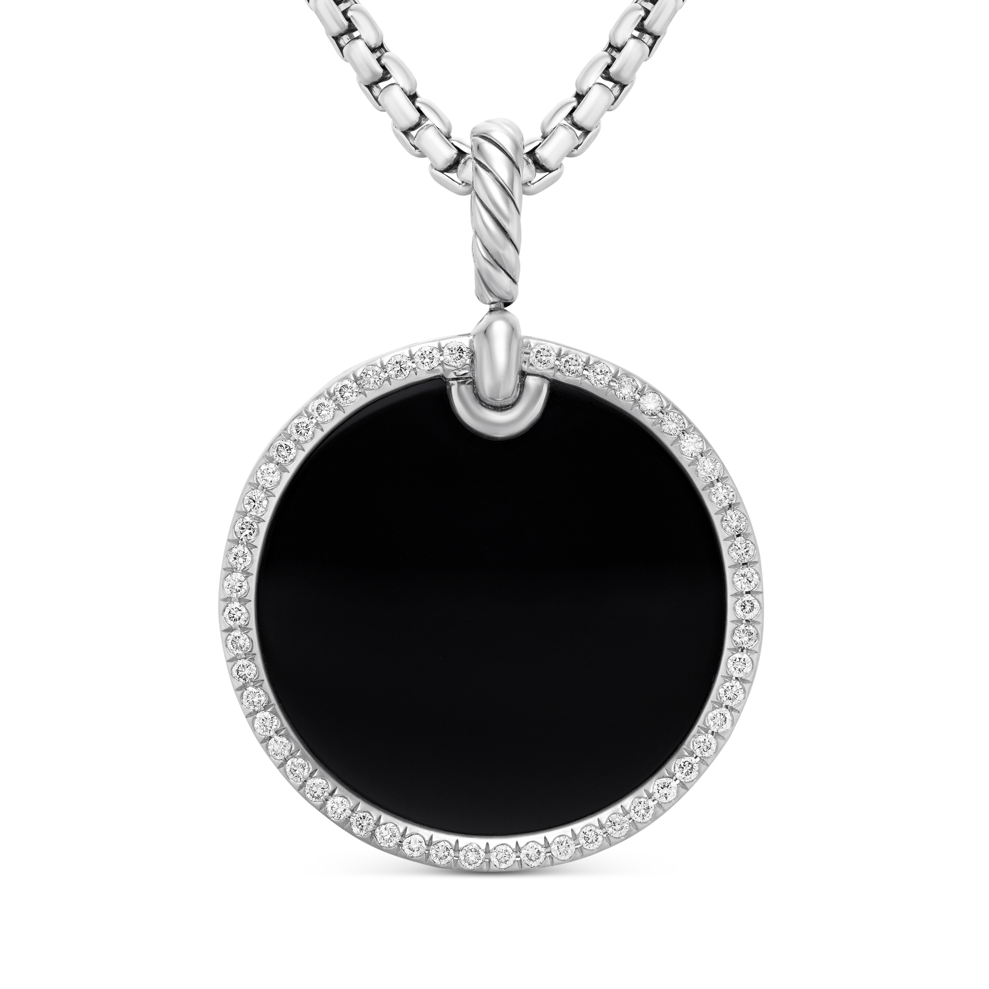 DY Elements® Disc Pendant in Sterling Silver with Black Onyx and Pave Diamond Rim