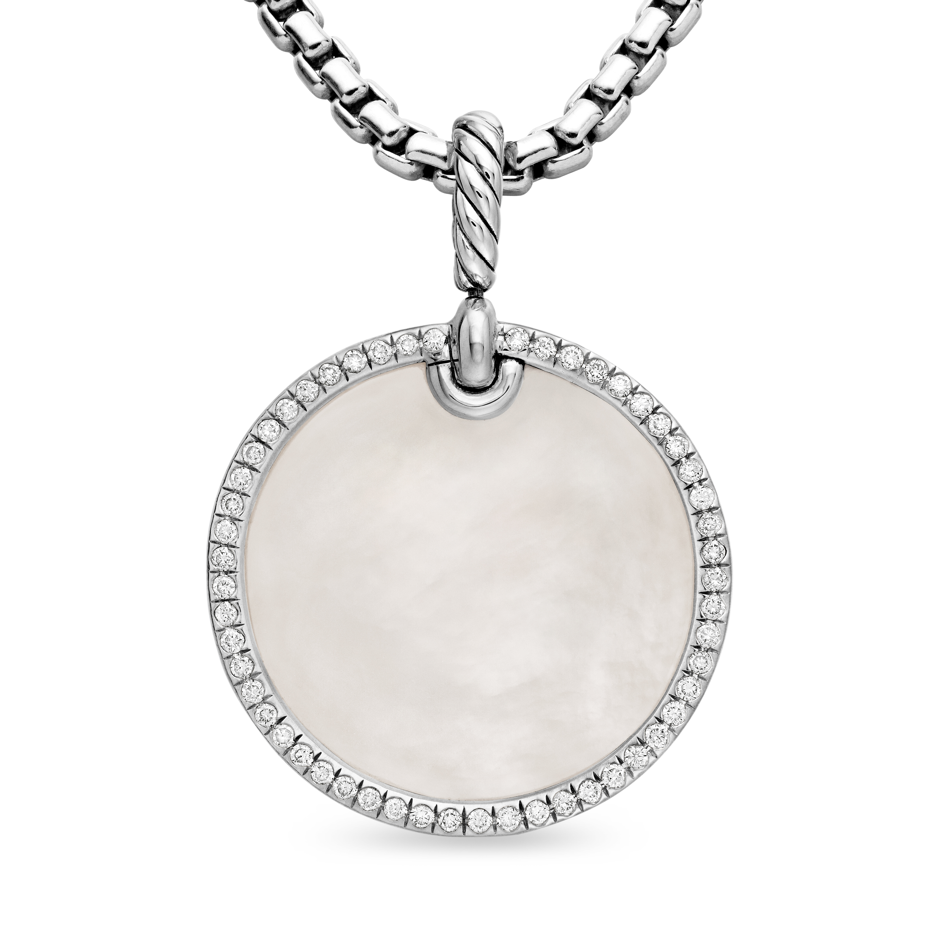 DY Elements® Disc Pendant in Sterling Silver with Mother of Pearl and Pave Diamond Rim