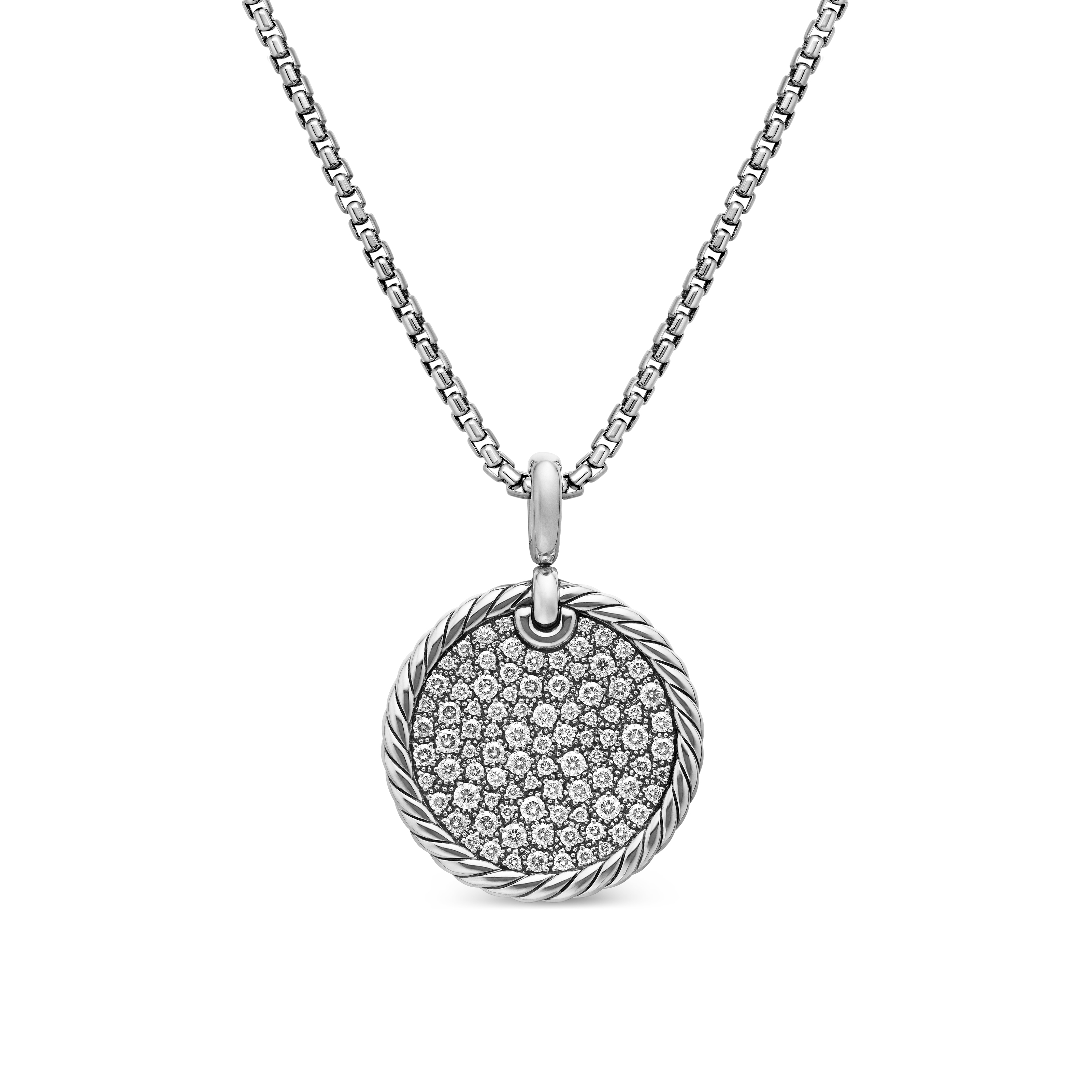 DY Elements® Disc Pendant in Sterling Silver with Pave Diamonds