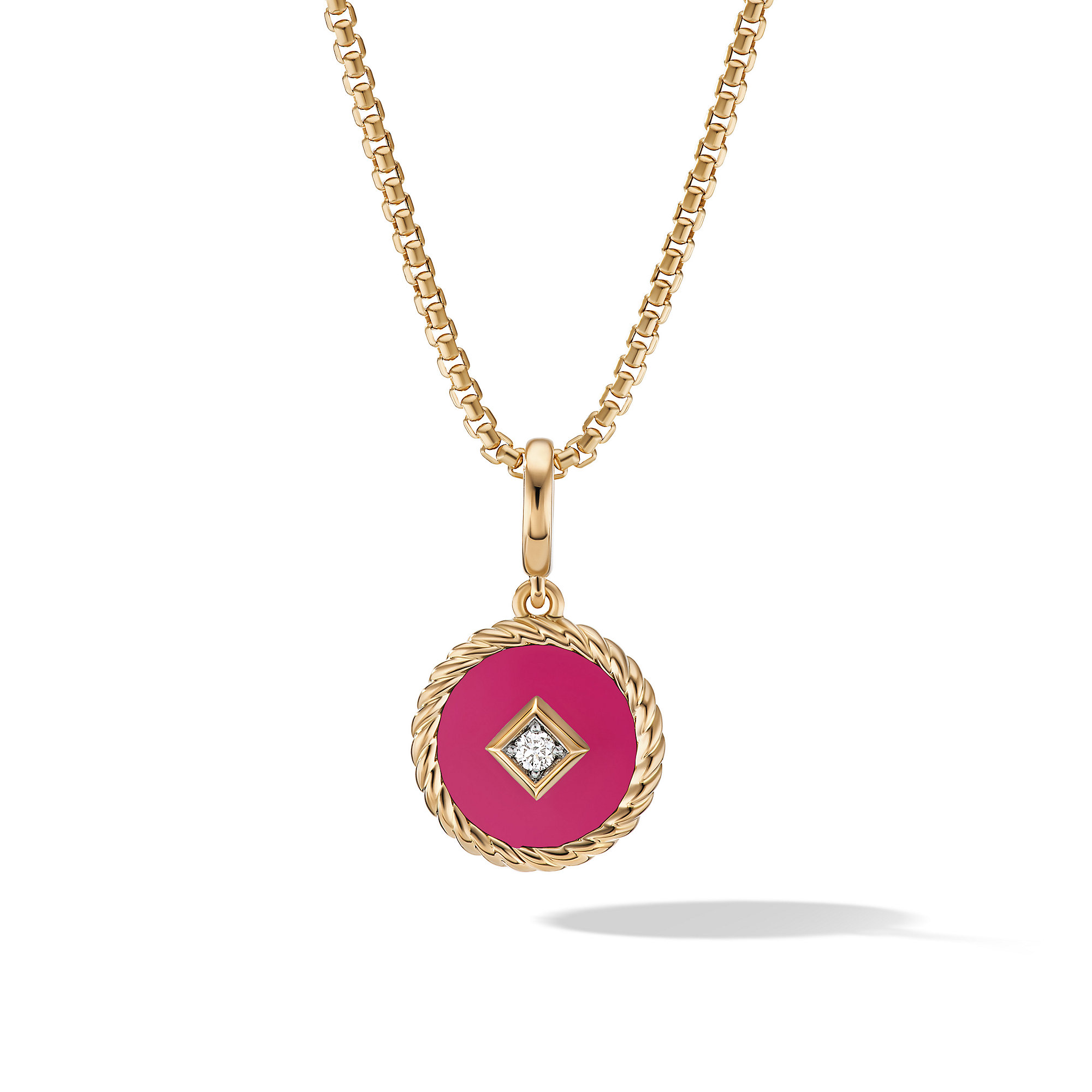 Cable Collectibles® Charm in 18K Yellow Gold with Hot Pink Enamel and Center Diamond, 16mm