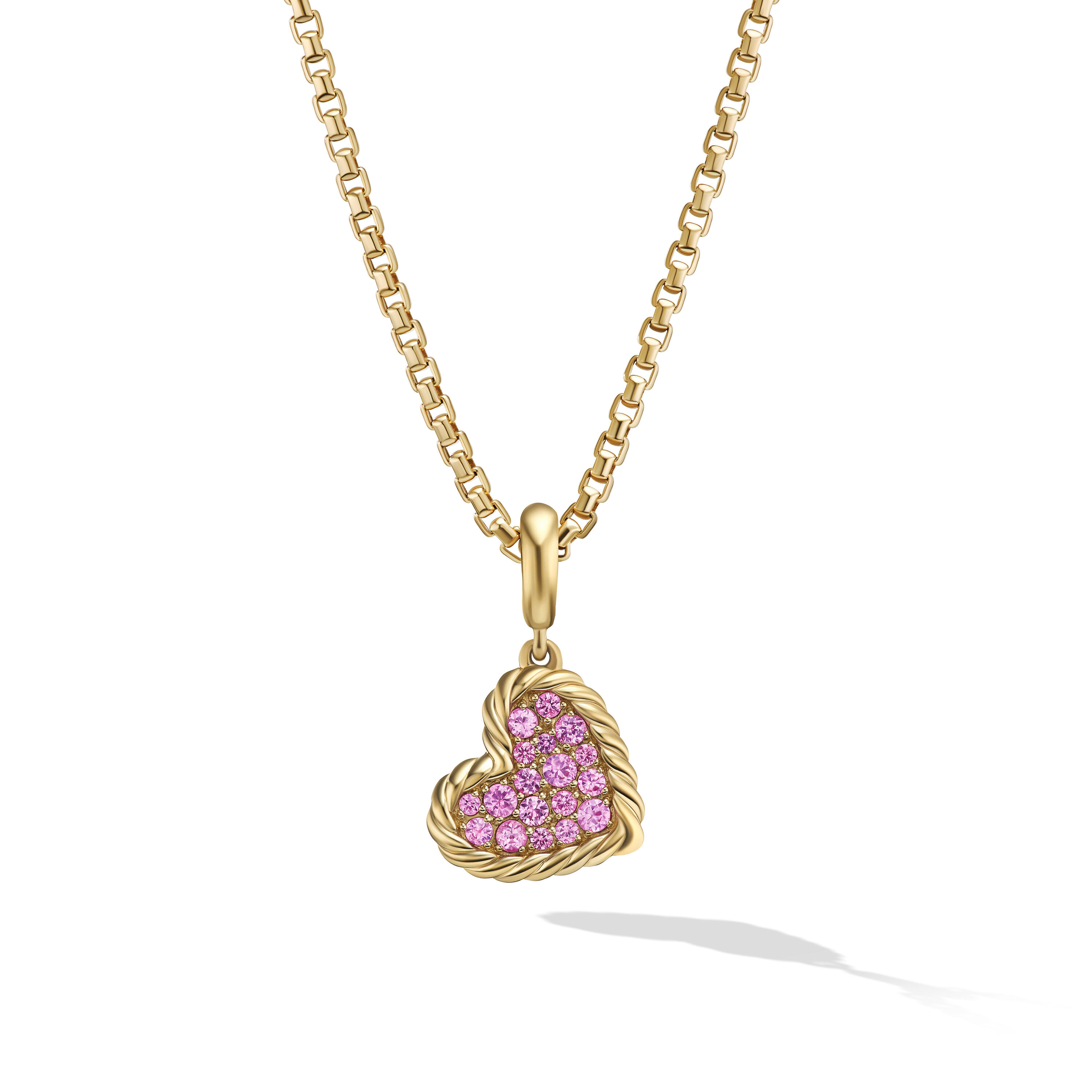 DY Elements® Heart Pendant in 18K Yellow Gold with Pavé Pink Sapphires, 12.6mm