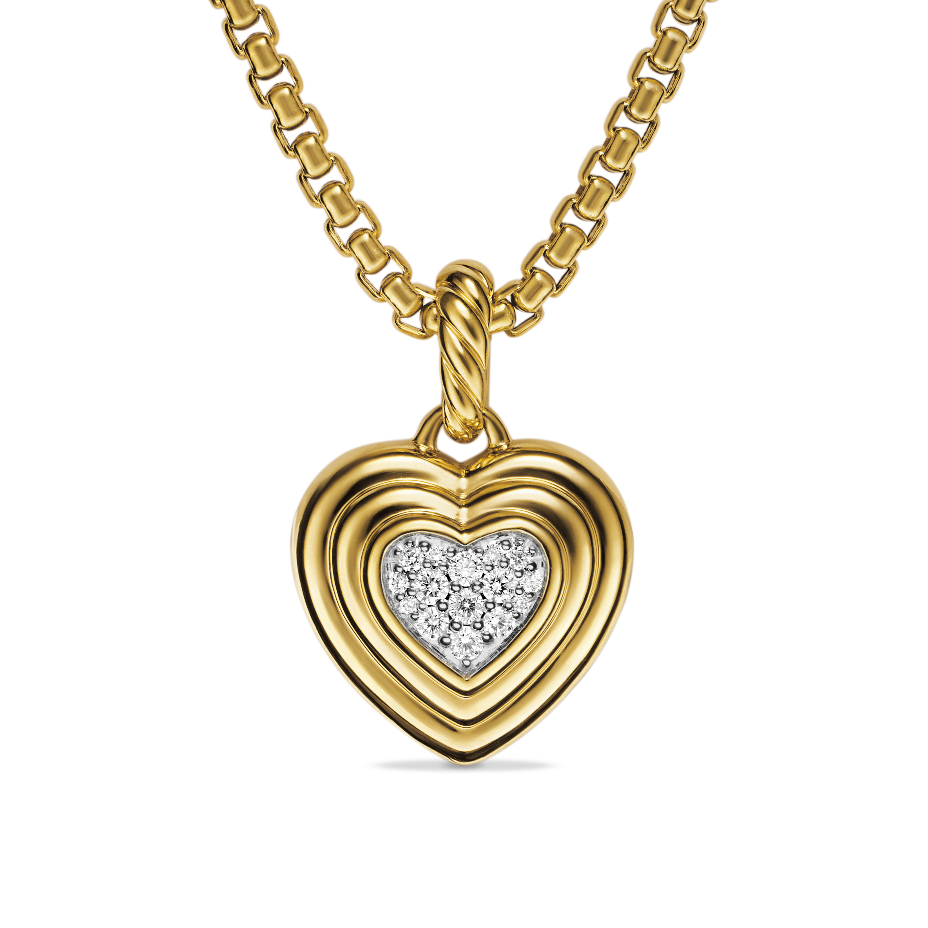 Puffy Heart Amulet in 18K Yellow Gold with Diamonds, 17mm