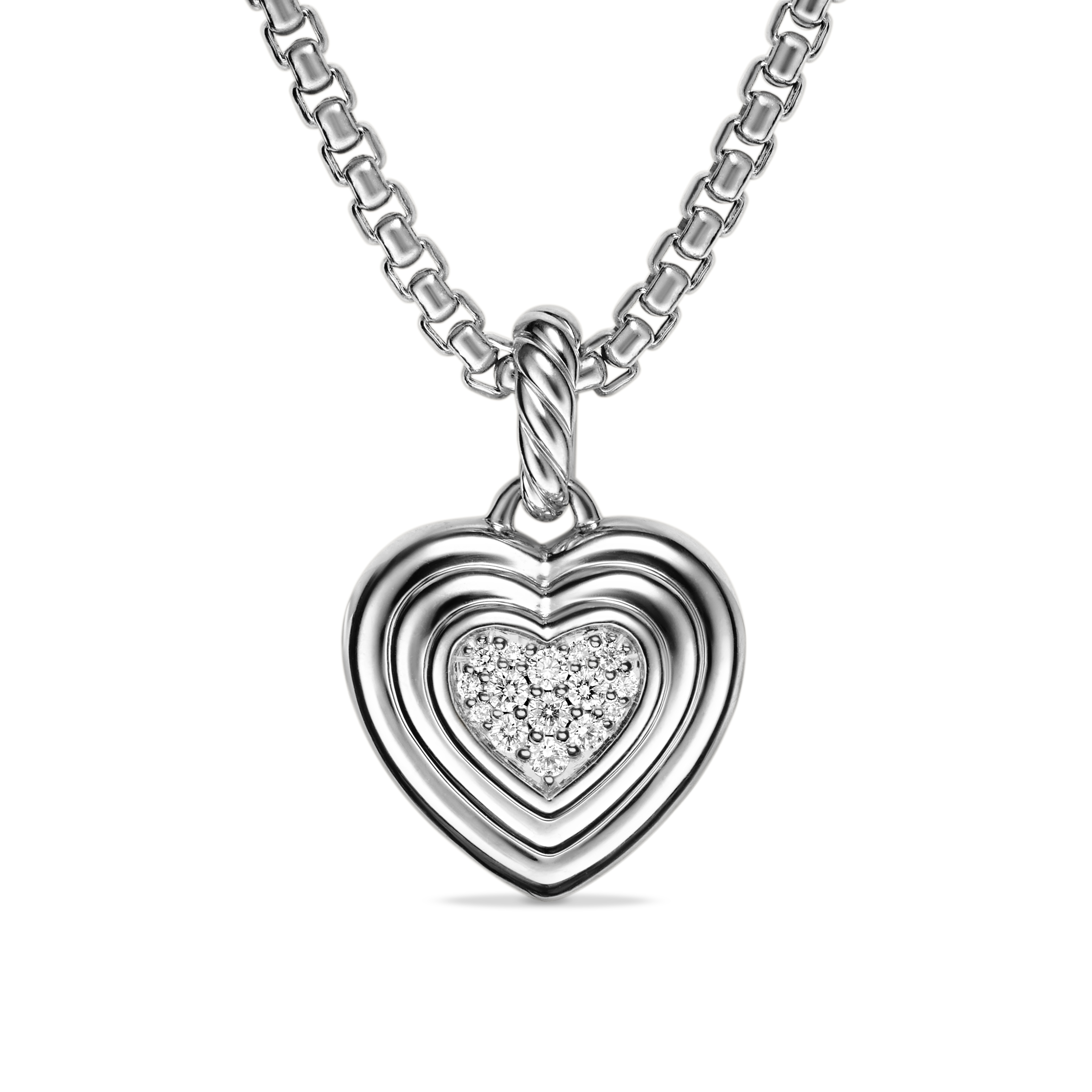 Puffy Heart Amulet in Sterling Silver with Diamonds, 17mm