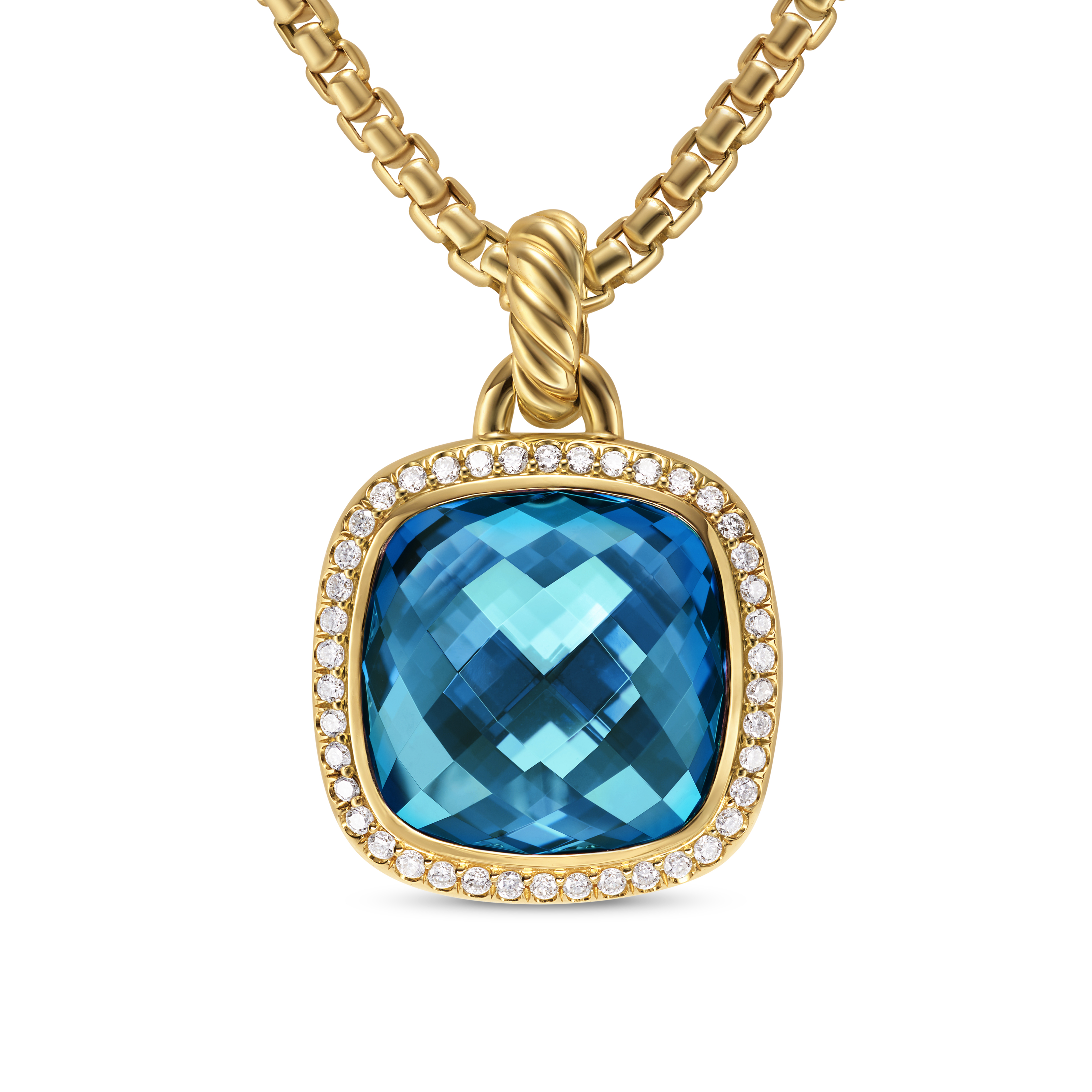 Albion® Pendant in 18K Yellow Gold with Hampton Blue Topaz and Diamonds, 15mm