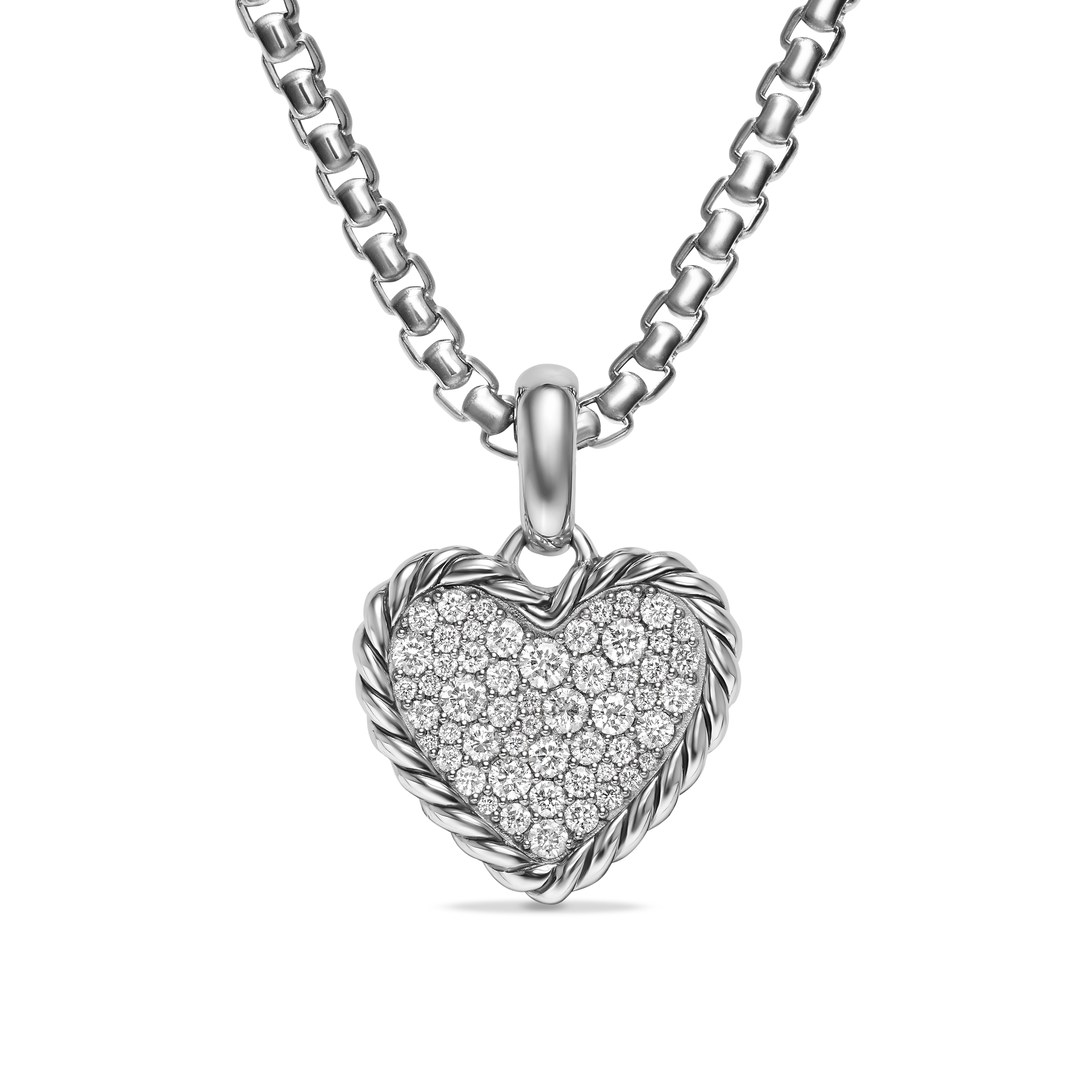 Pavé Heart Amulet in Sterling Silver with Diamonds, 15.6mm