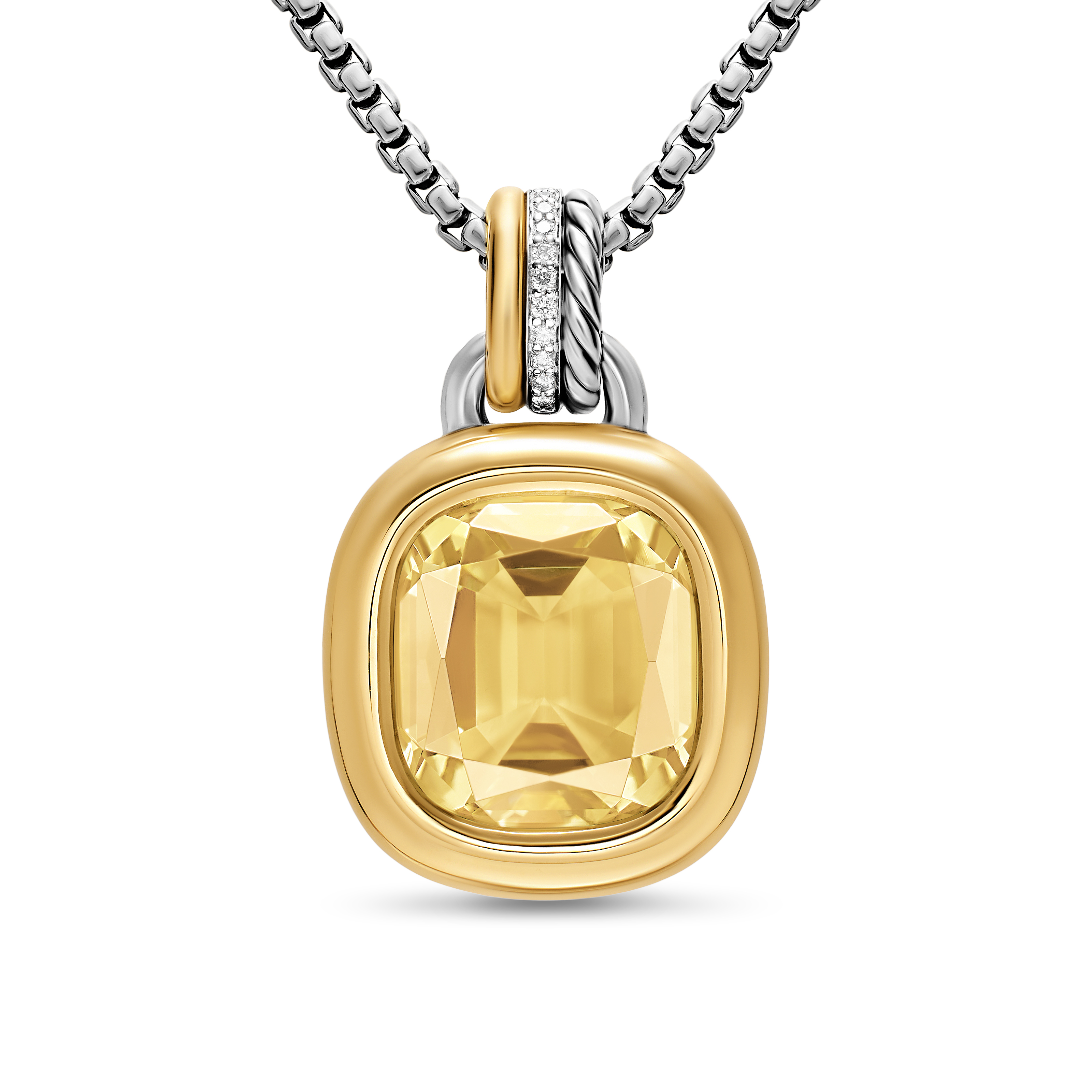 DY Mercer® Color Amulet in Sterling Silver with 18K Yellow Gold, Champagne Citrine and Diamonds, 13mm