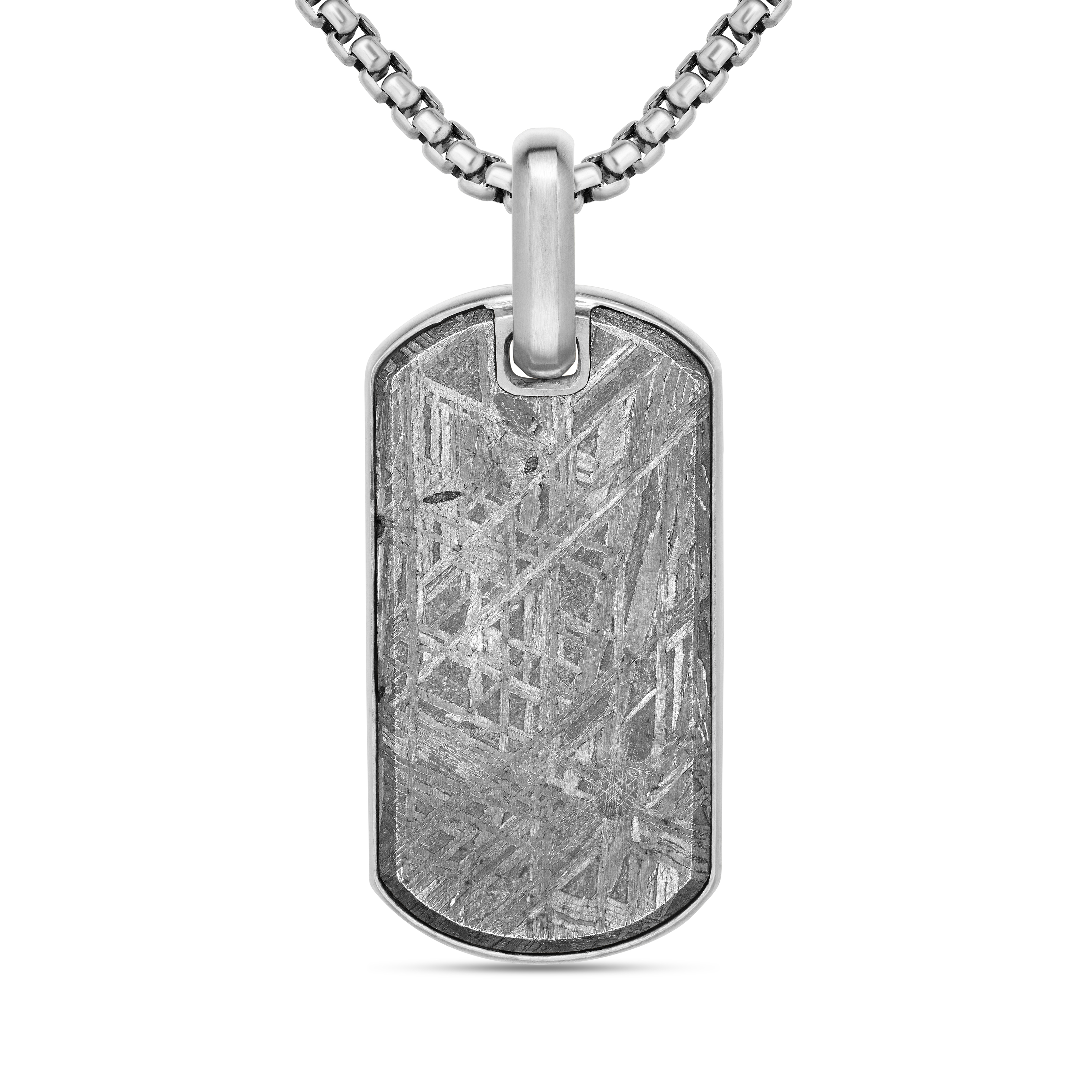 Chevron Tag in Sterling Silver with Meteorite, 35mm