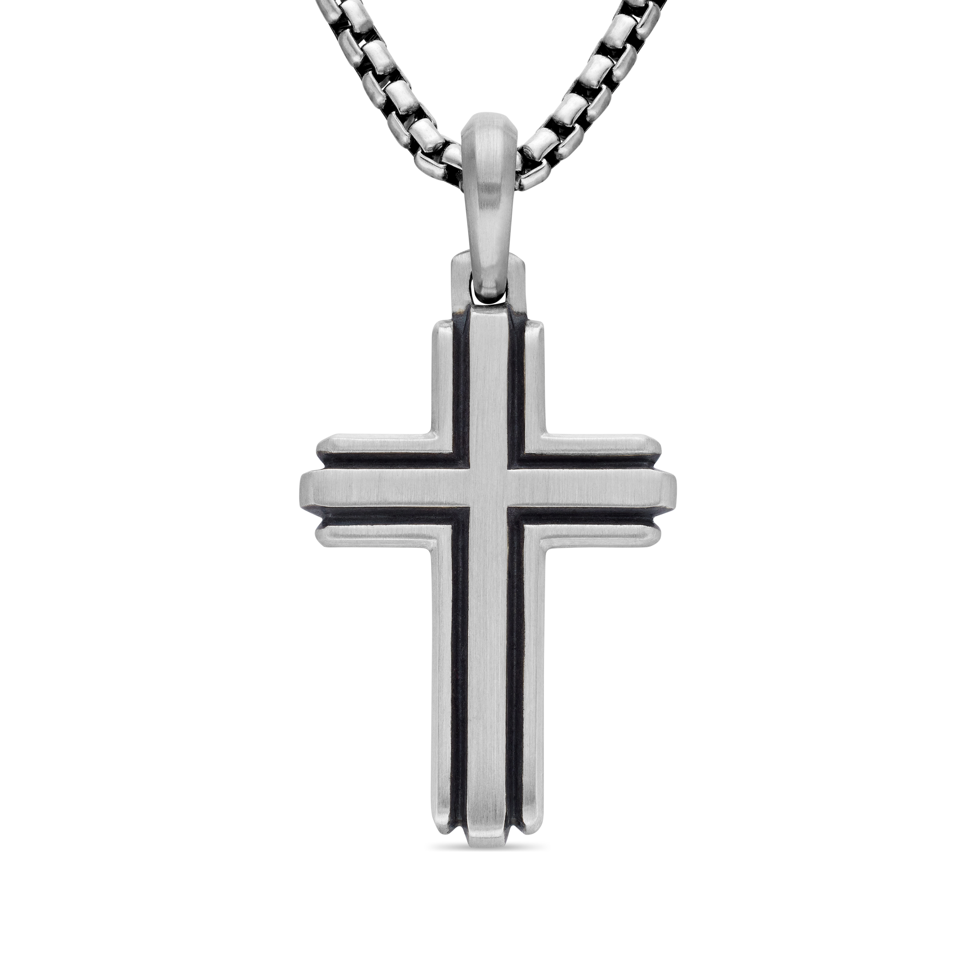 Deco Cross Pendant in Sterling Silver, 34mm