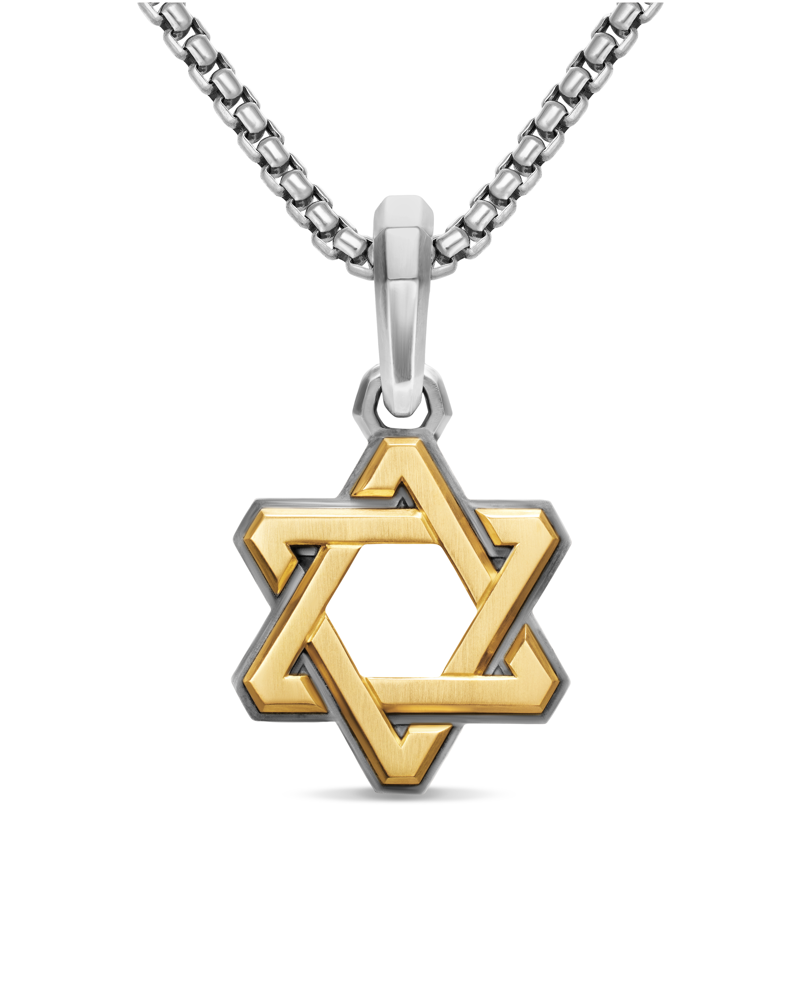 Deco Star of David Amulet in Sterling Silver with 14K Yellow Gold, 19.5mm