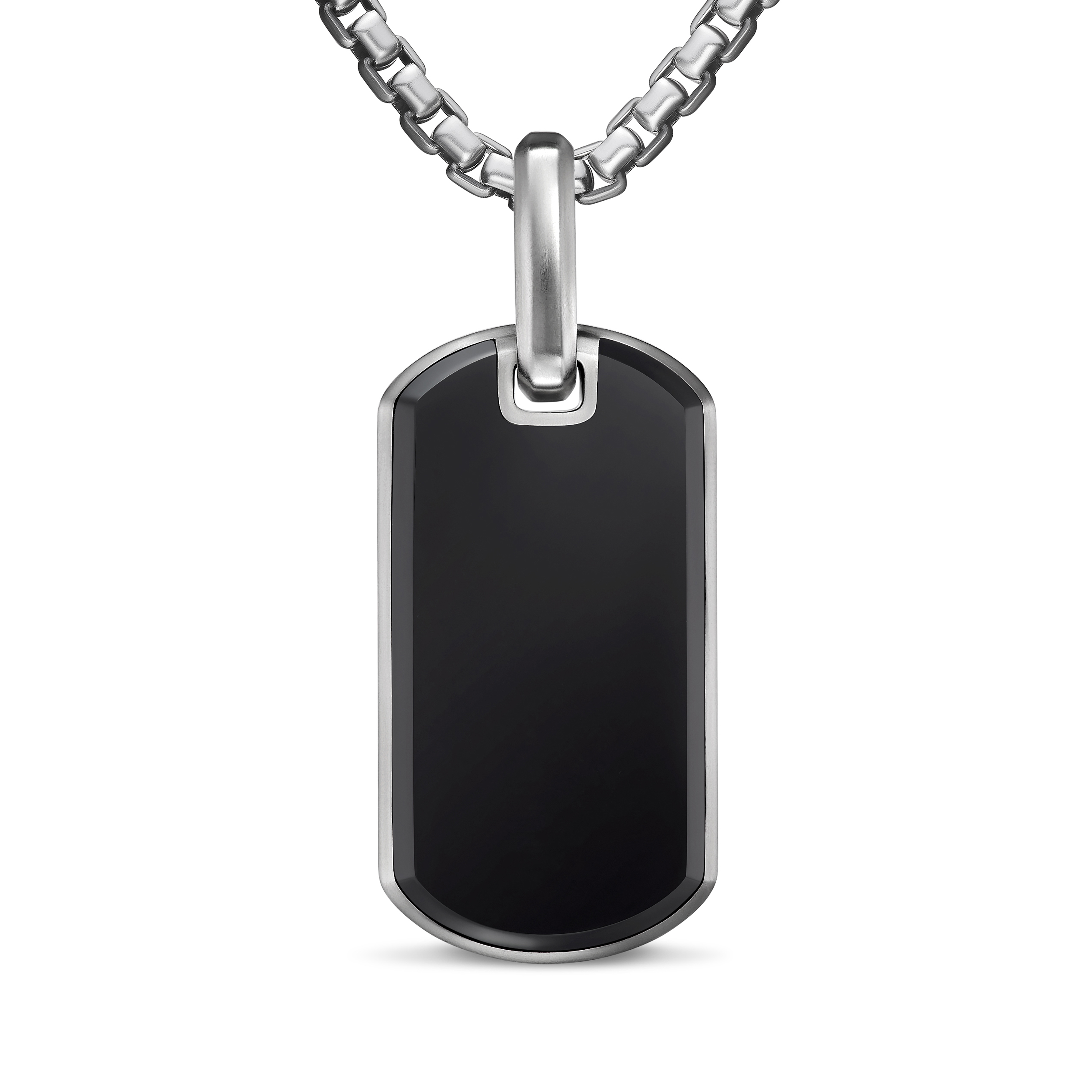 Chevron Tag in Sterling Silver with Black Onyx, 27mm