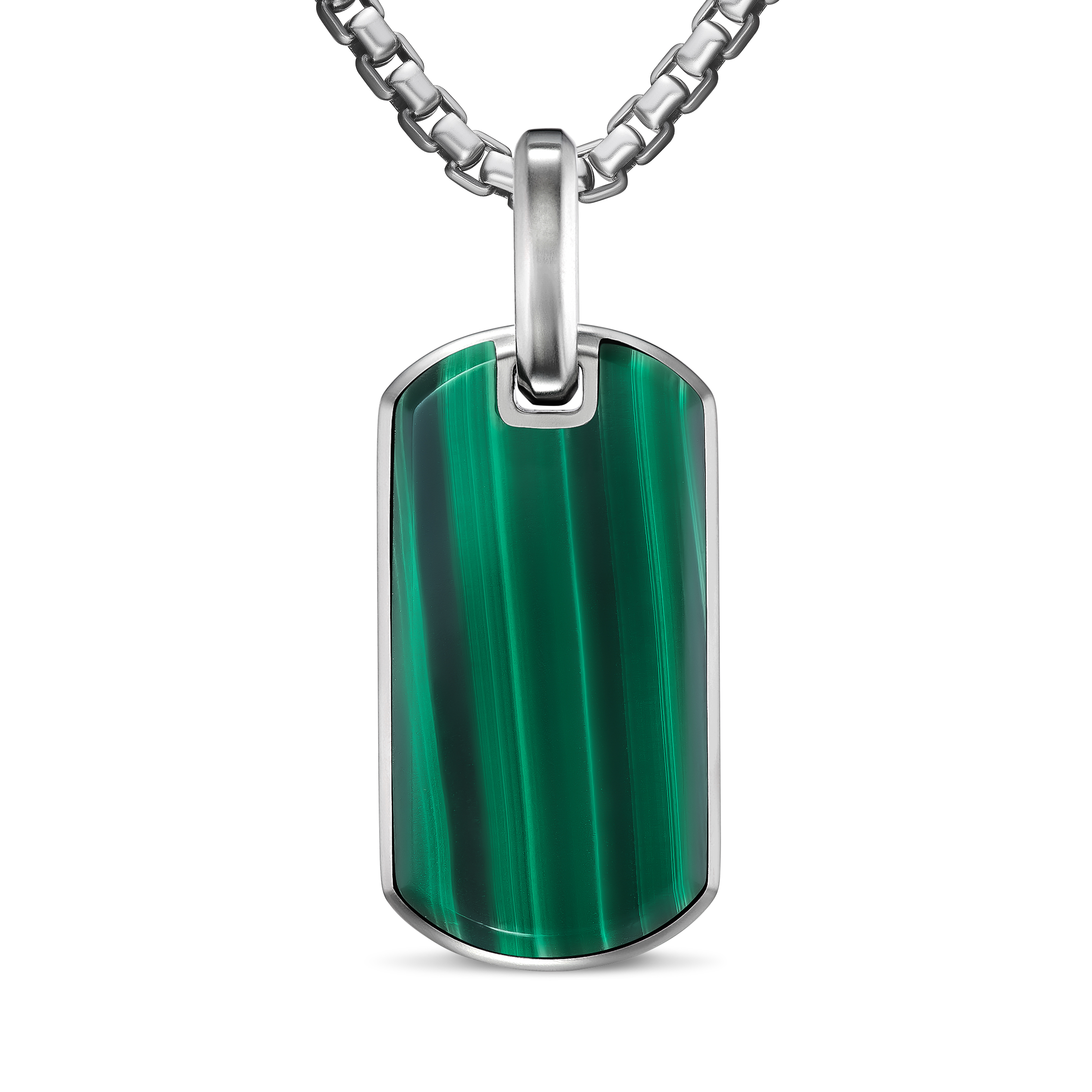 Chevron Tag in Sterling Silver with Malachite, 27mm
