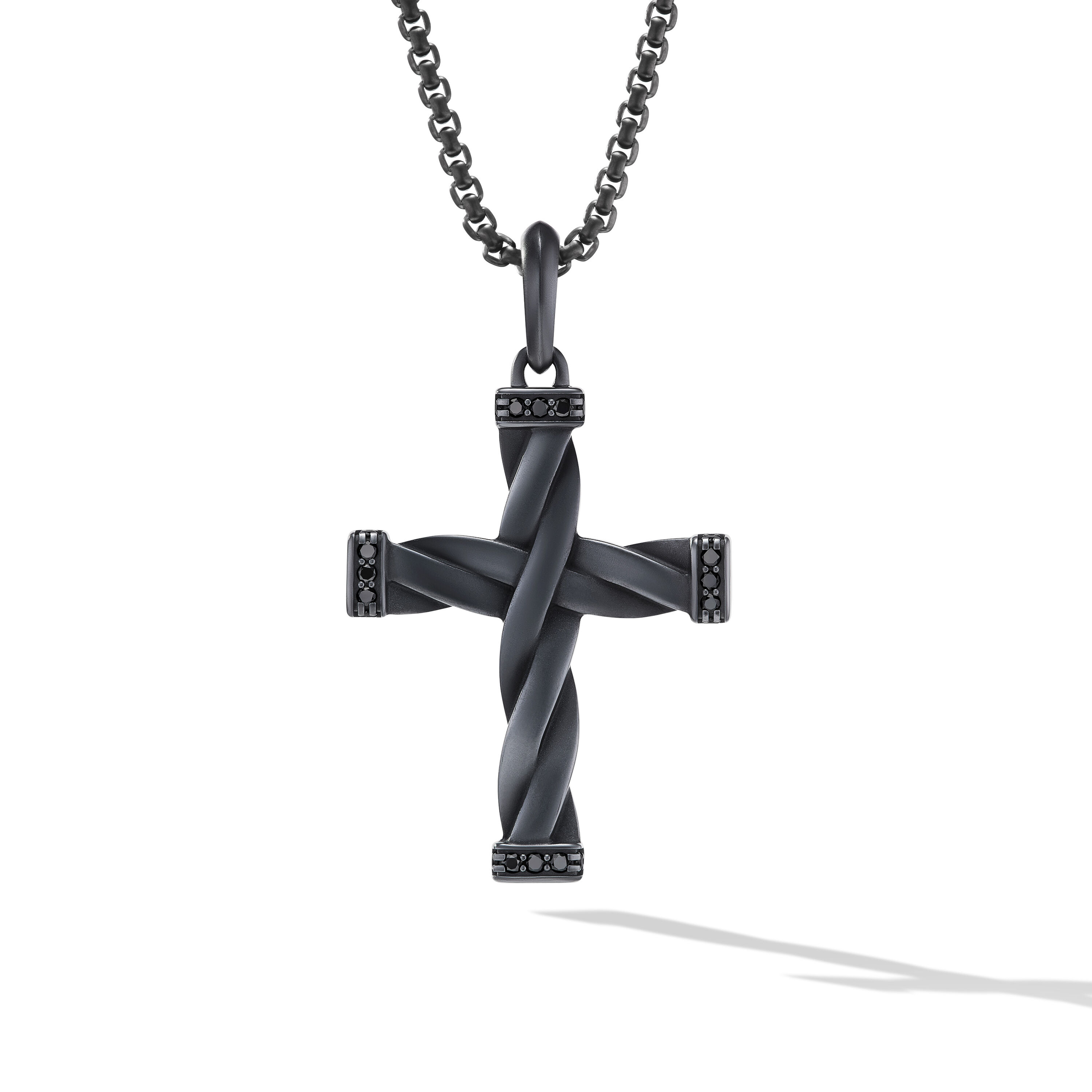 DY Helios™ Cross Pendant in Black Titanium with Black Diamonds, 48mm
