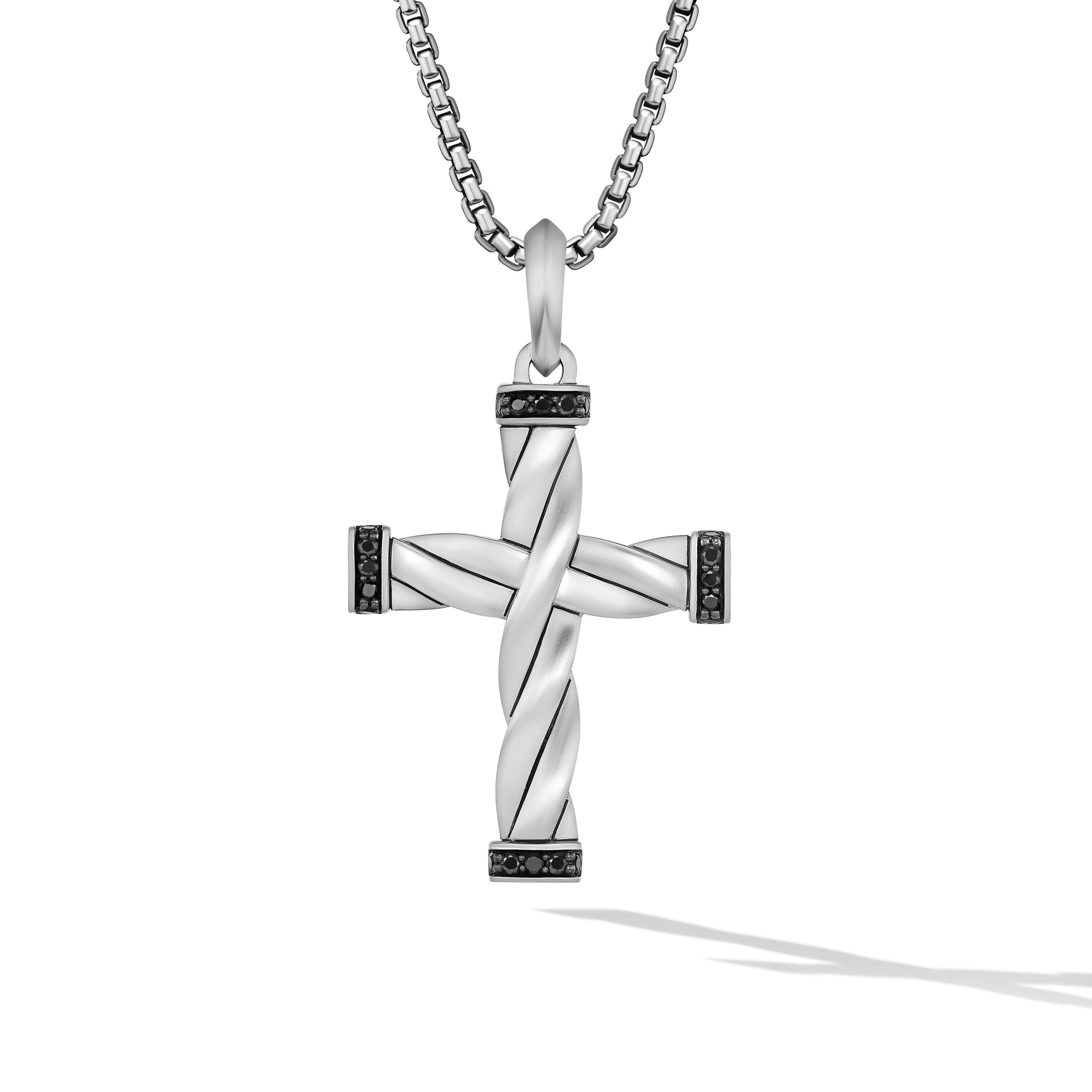 DY Helios™ Cross Pendant in Sterling Silver with Black Diamonds, 48mm