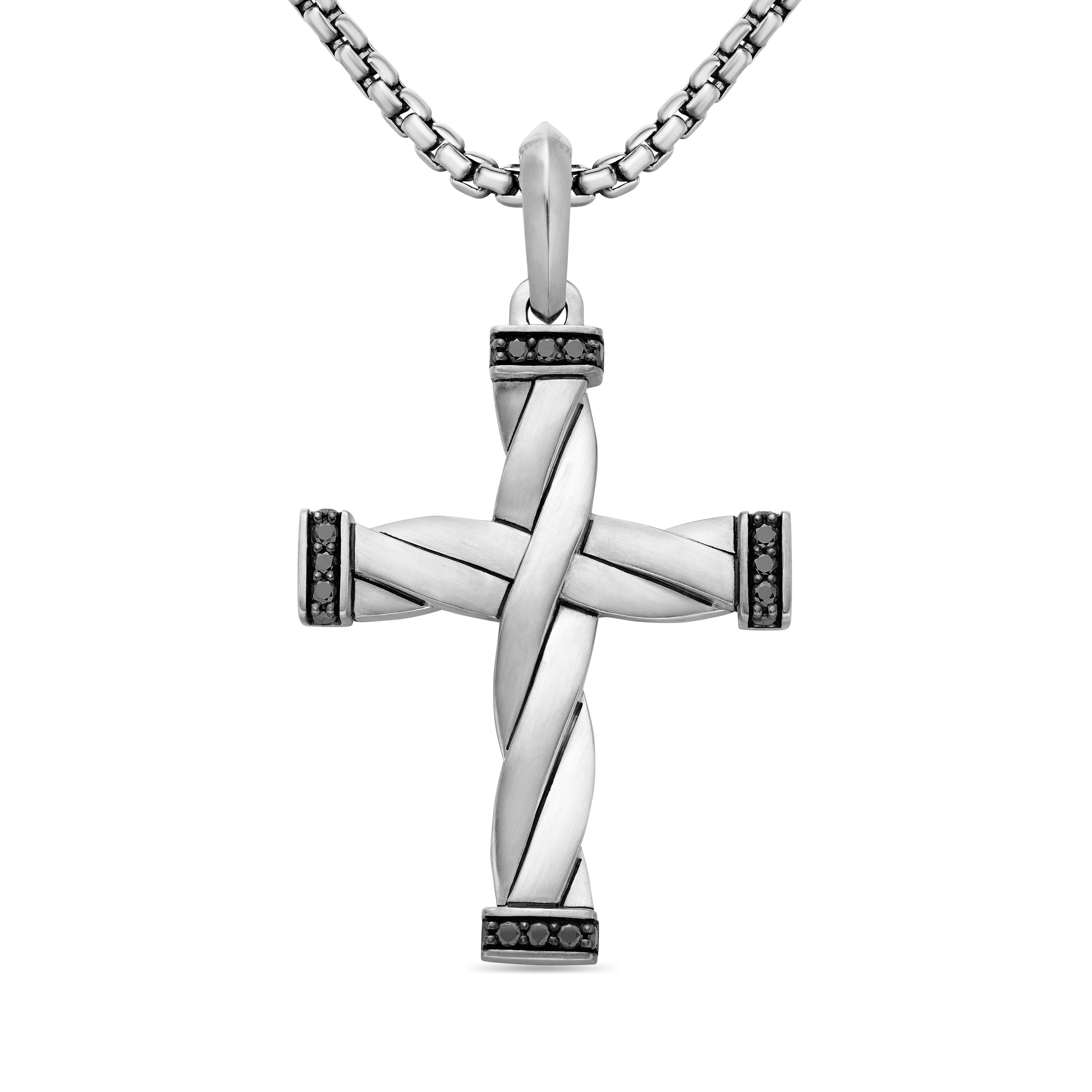 DY Helios™ Cross Pendant in Sterling Silver with Black Diamonds, 48mm