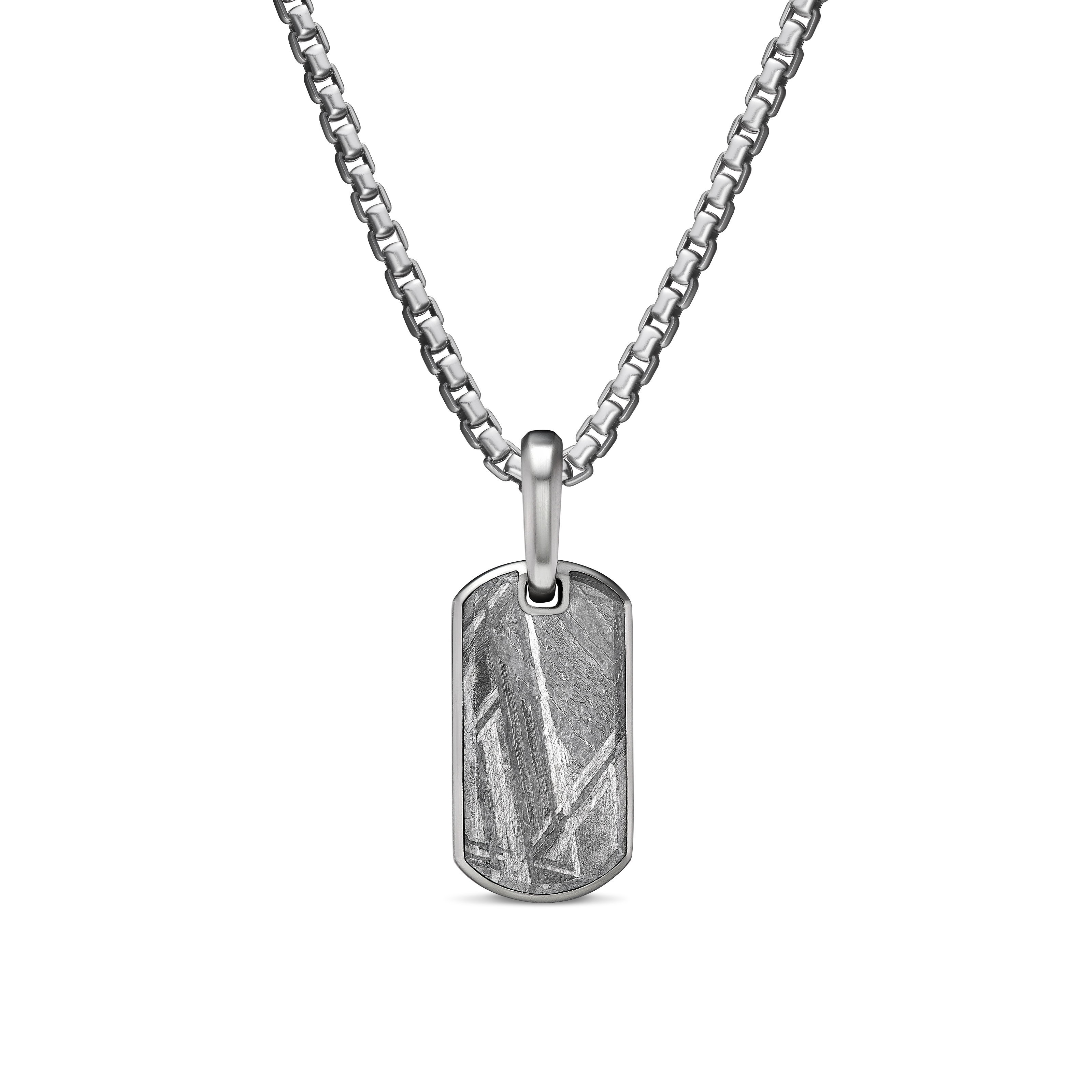 Chevron Tag in Sterling Silver with Meteorite, 21mm