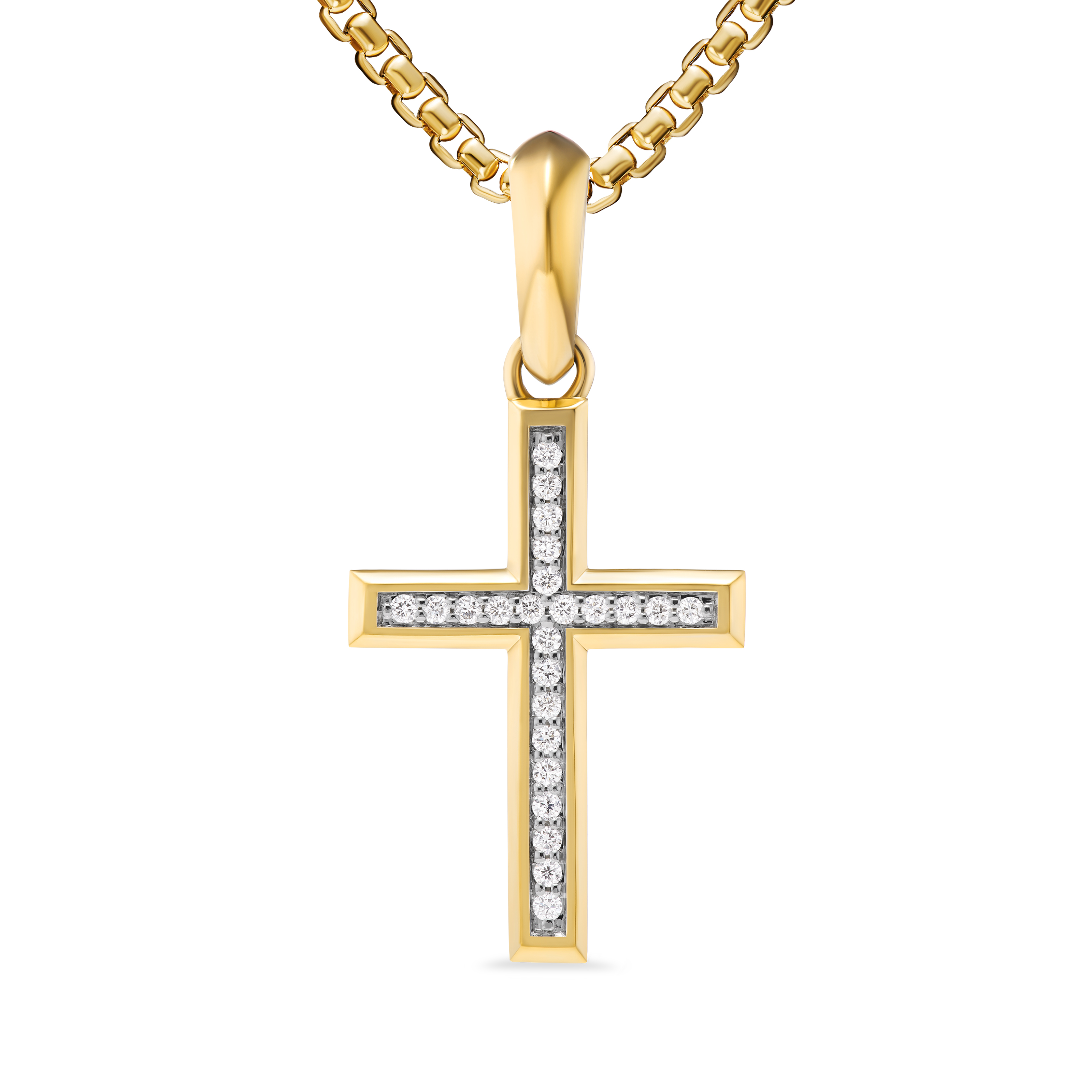 Cross Pendant in 18K Yellow Gold with Diamonds, 24mm