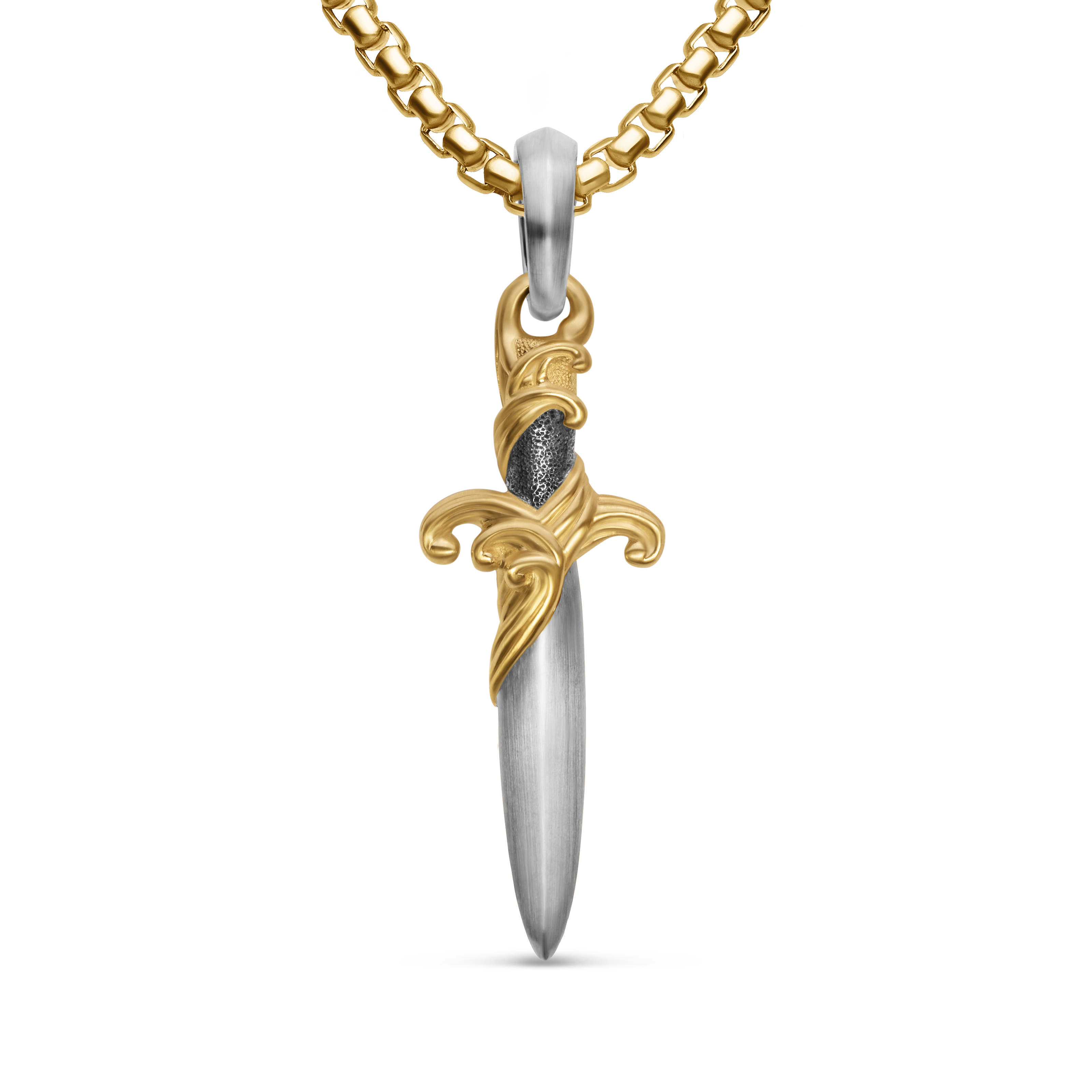 Waves Dagger Amulet in Sterling Silver with 18K Yellow Gold, 31mm