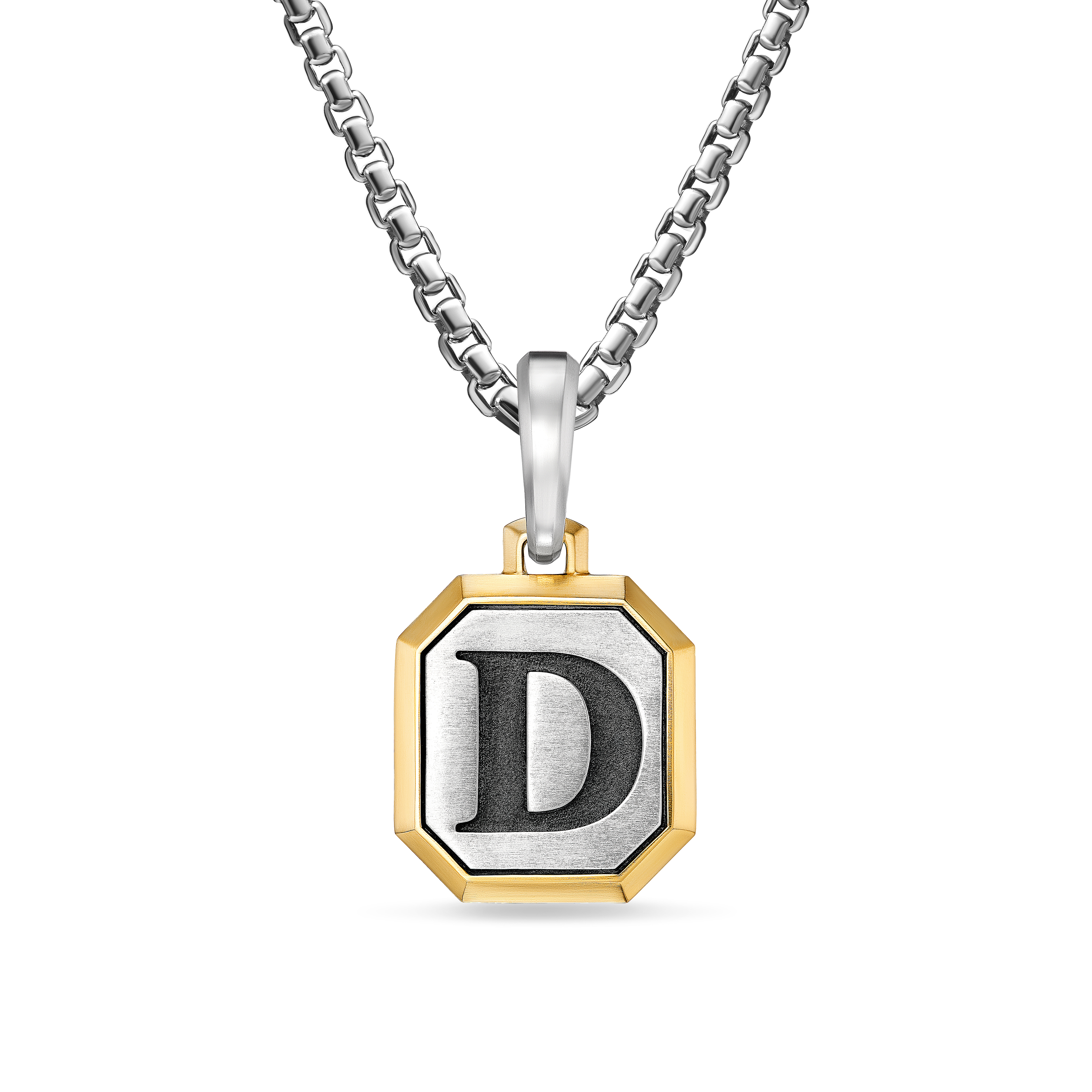 D Initial Amulet in Sterling Silver with 14K Yellow Gold, 17mm