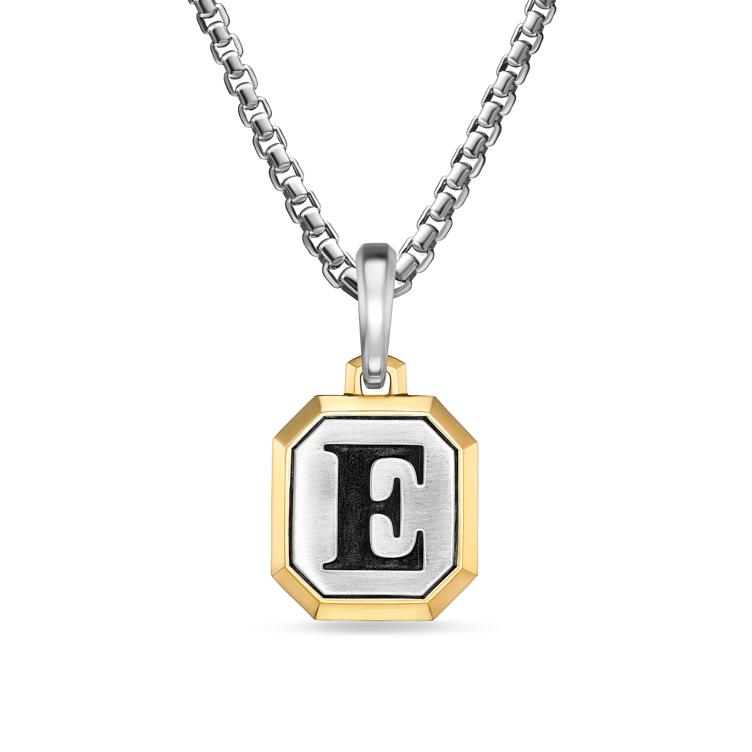 E Initial Amulet in Sterling Silver with 14K Yellow Gold, 17mm