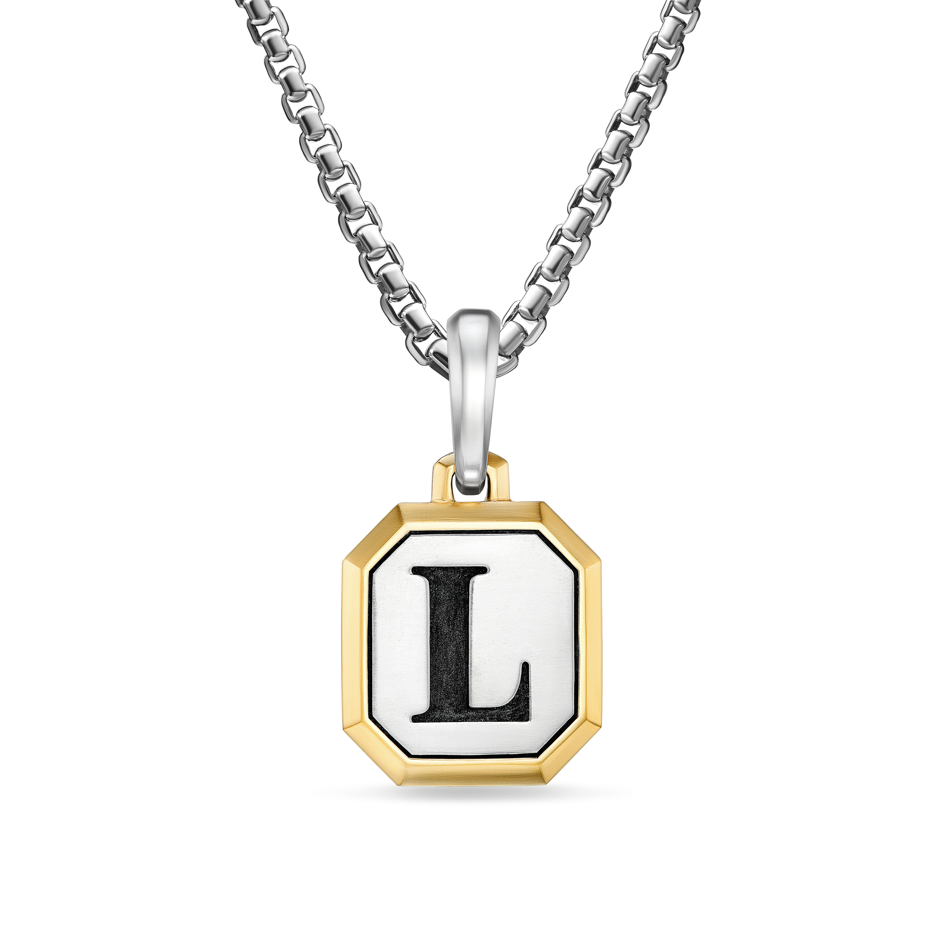 L Initial Amulet in Sterling Silver with 14K Yellow Gold, 17mm